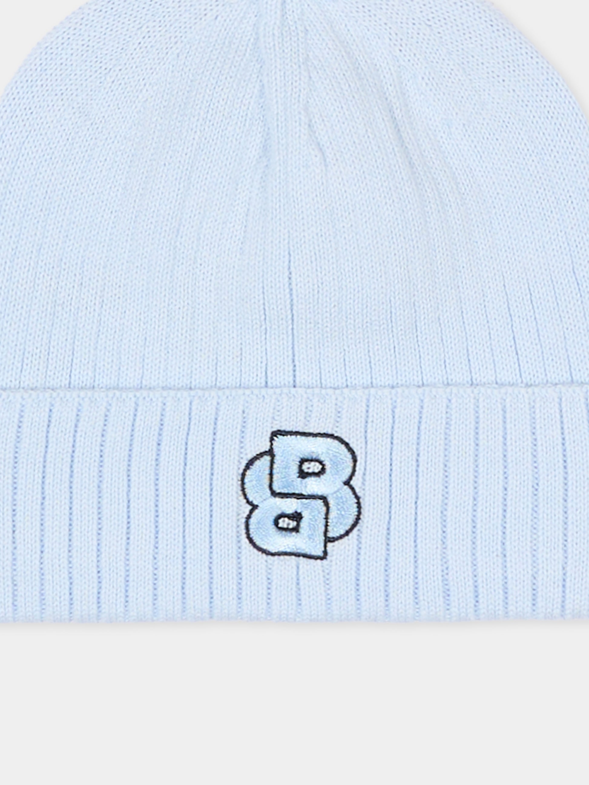 Berretto azzurro per neonato logo BB,Boss,J52597 771