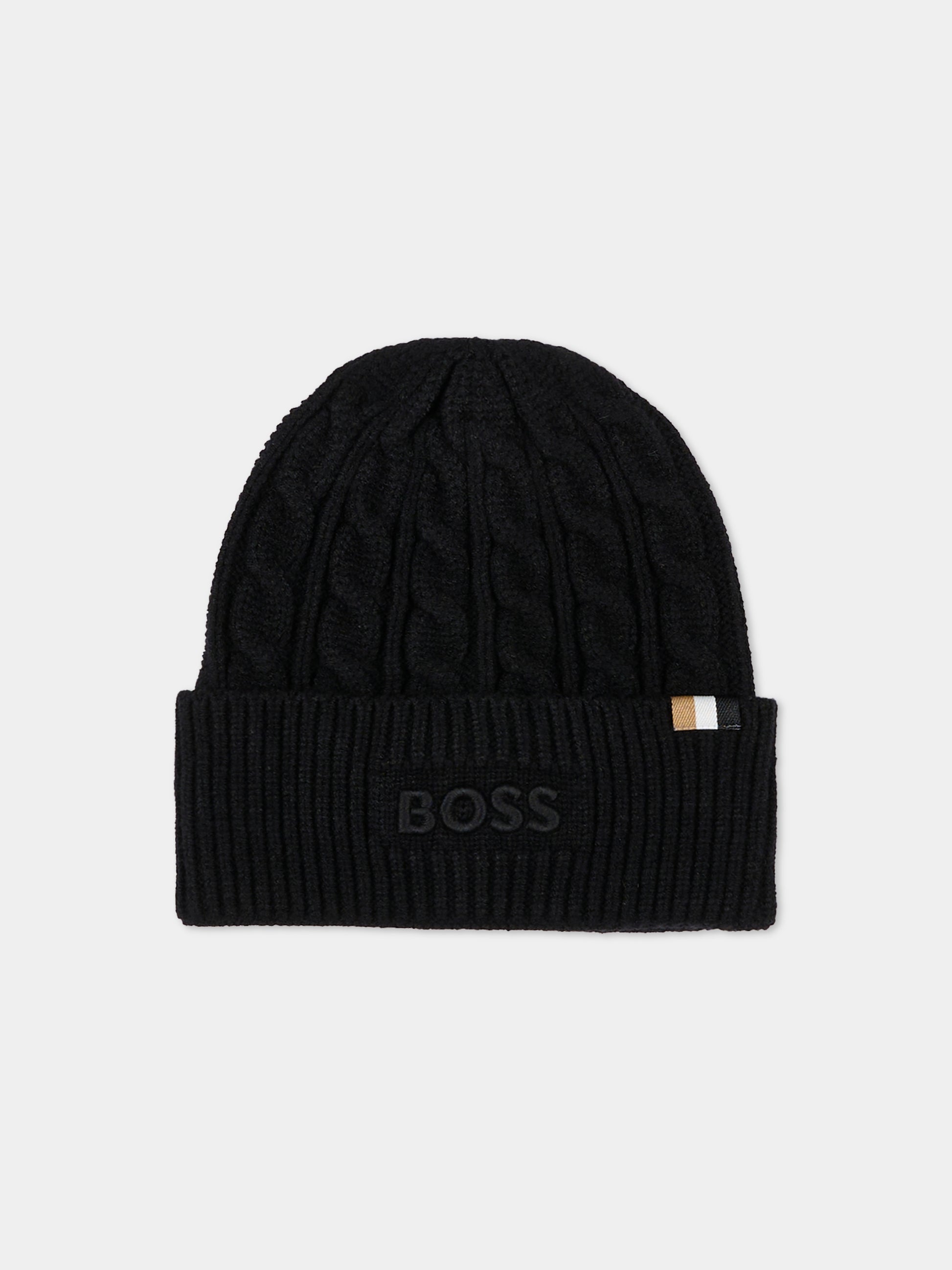 Berretto nero per bambino con logo,Boss,J52624 09B