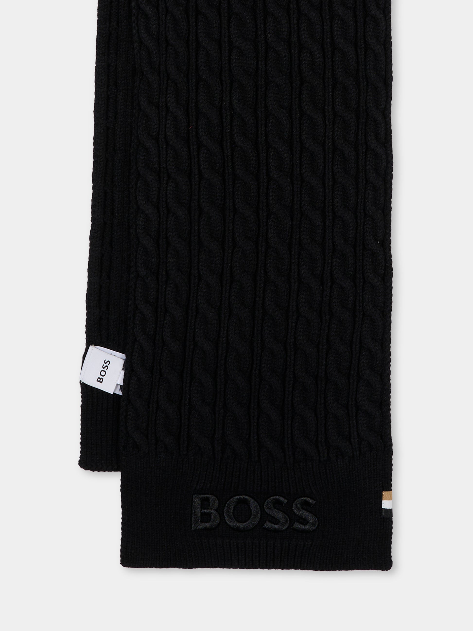 Sciarpa nera per bambino con logo,Boss,J52634 09B