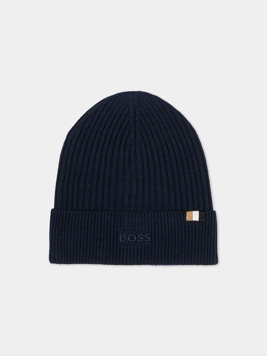 Berretto blu per neonato con logo,Boss,J52650 849