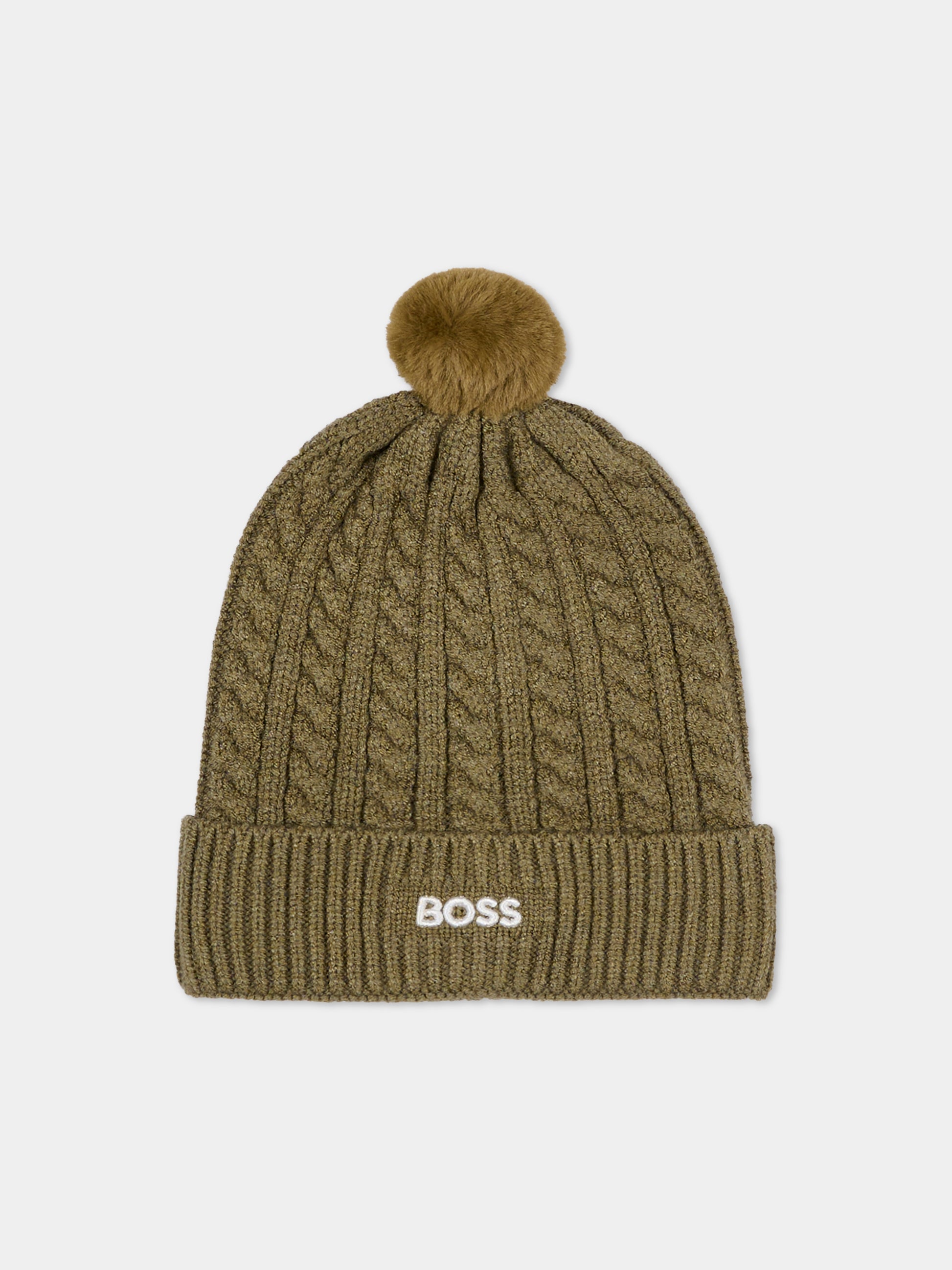 Berretto verde per bambino con pompon,Boss,J52656 724