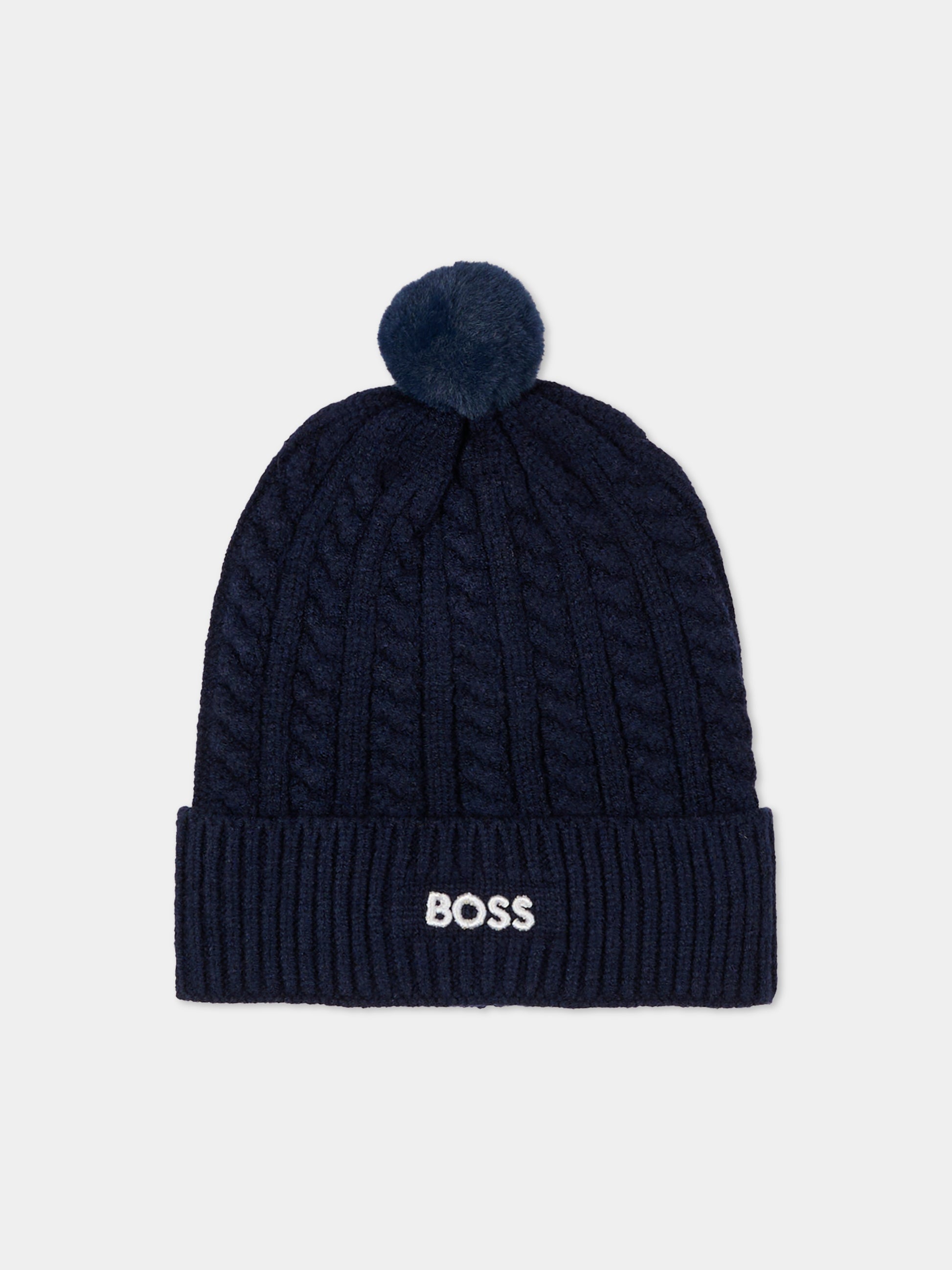 Berretto blu per bambino con pompon,Boss,J52656 849