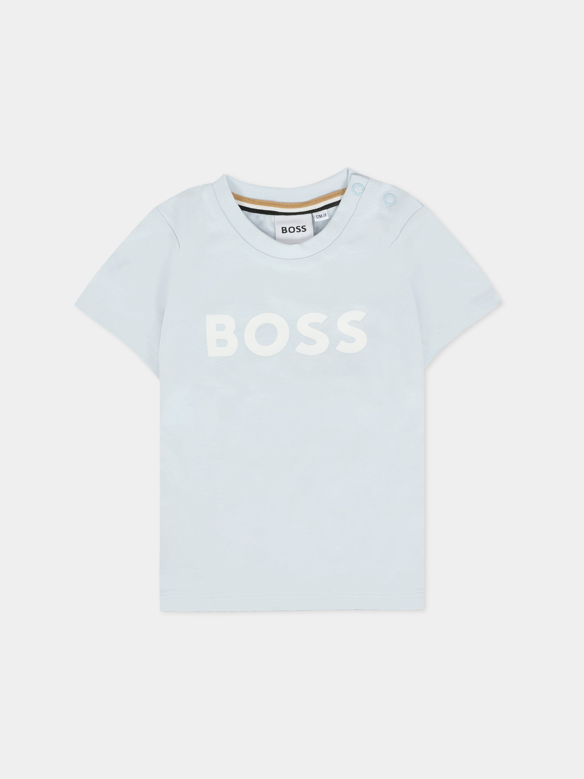 T-shirt celeste per neonato con logo,Boss,J52712 791