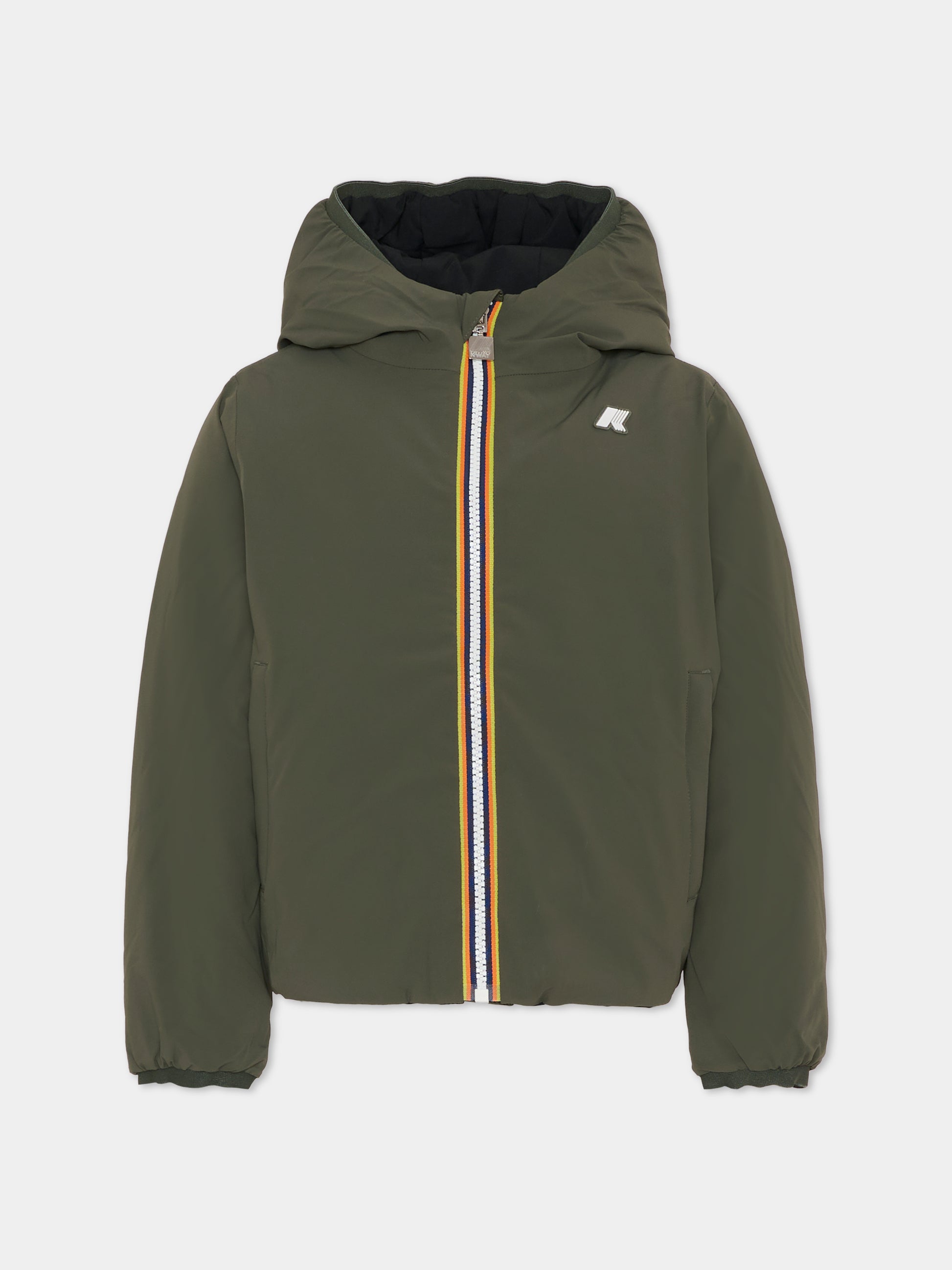 Piumino reversibile Jack St Warm verde per bambino con logo,K-way,K71337W AGQ