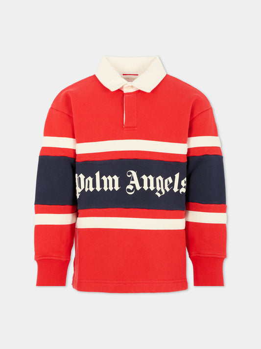 Polo rossa per bambino con logo,Palm Angels,PBBA015F25FLE0012503