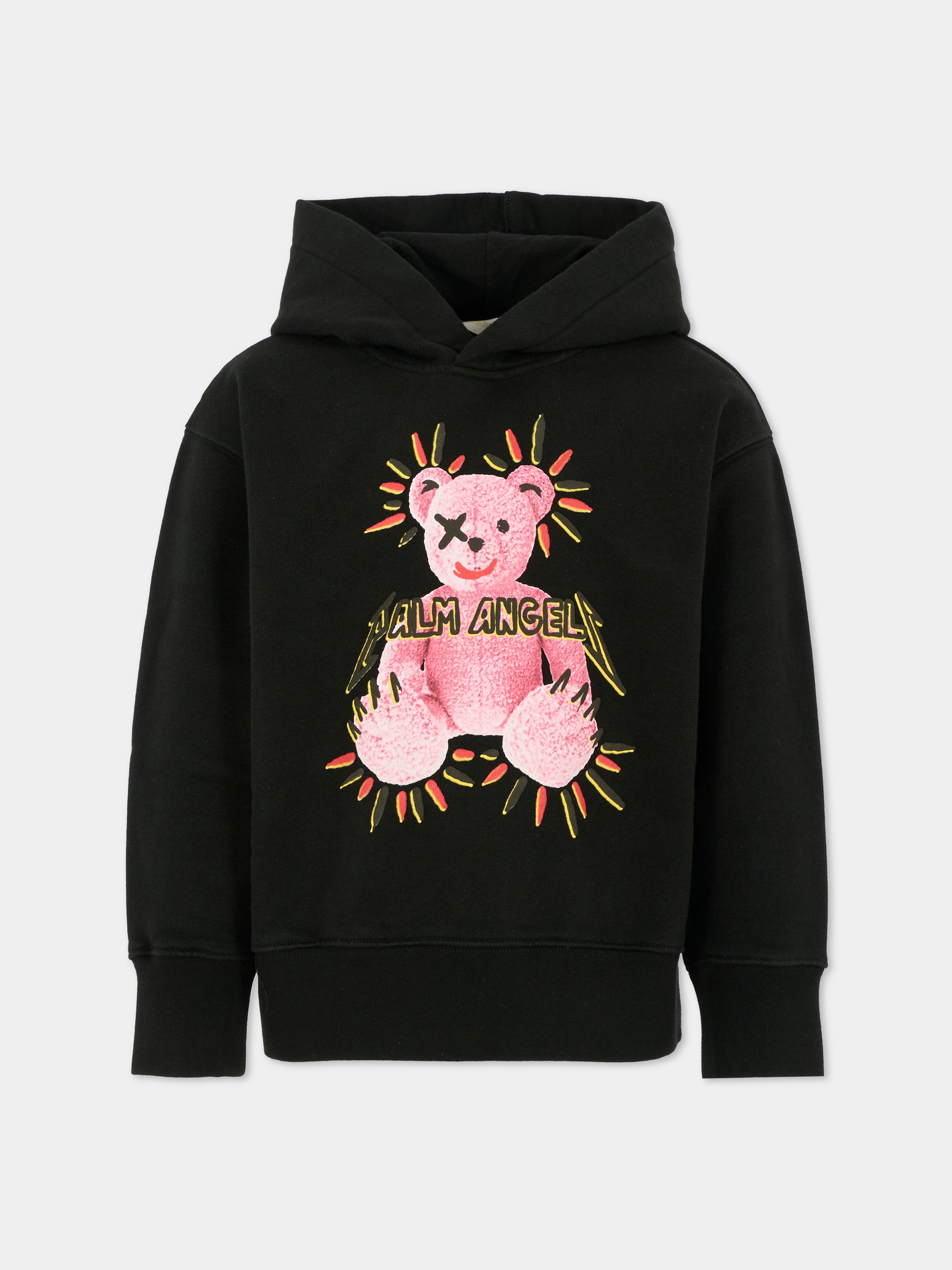 Felpa nera per bambini con orso,Palm Angels,PBBB012F25FLE003103B