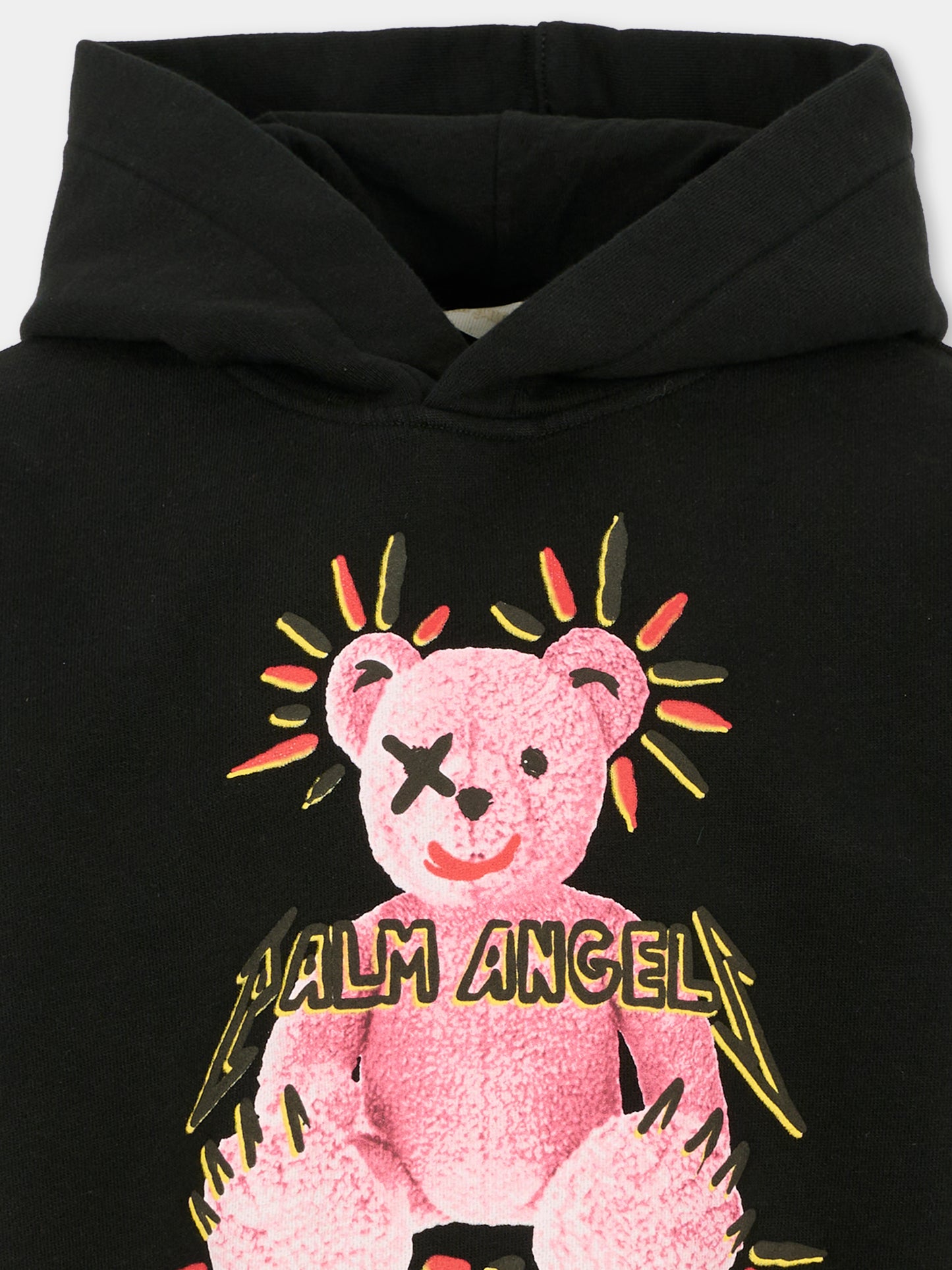 Felpa nera per bambini con orso,Palm Angels,PBBB012F25FLE003103B