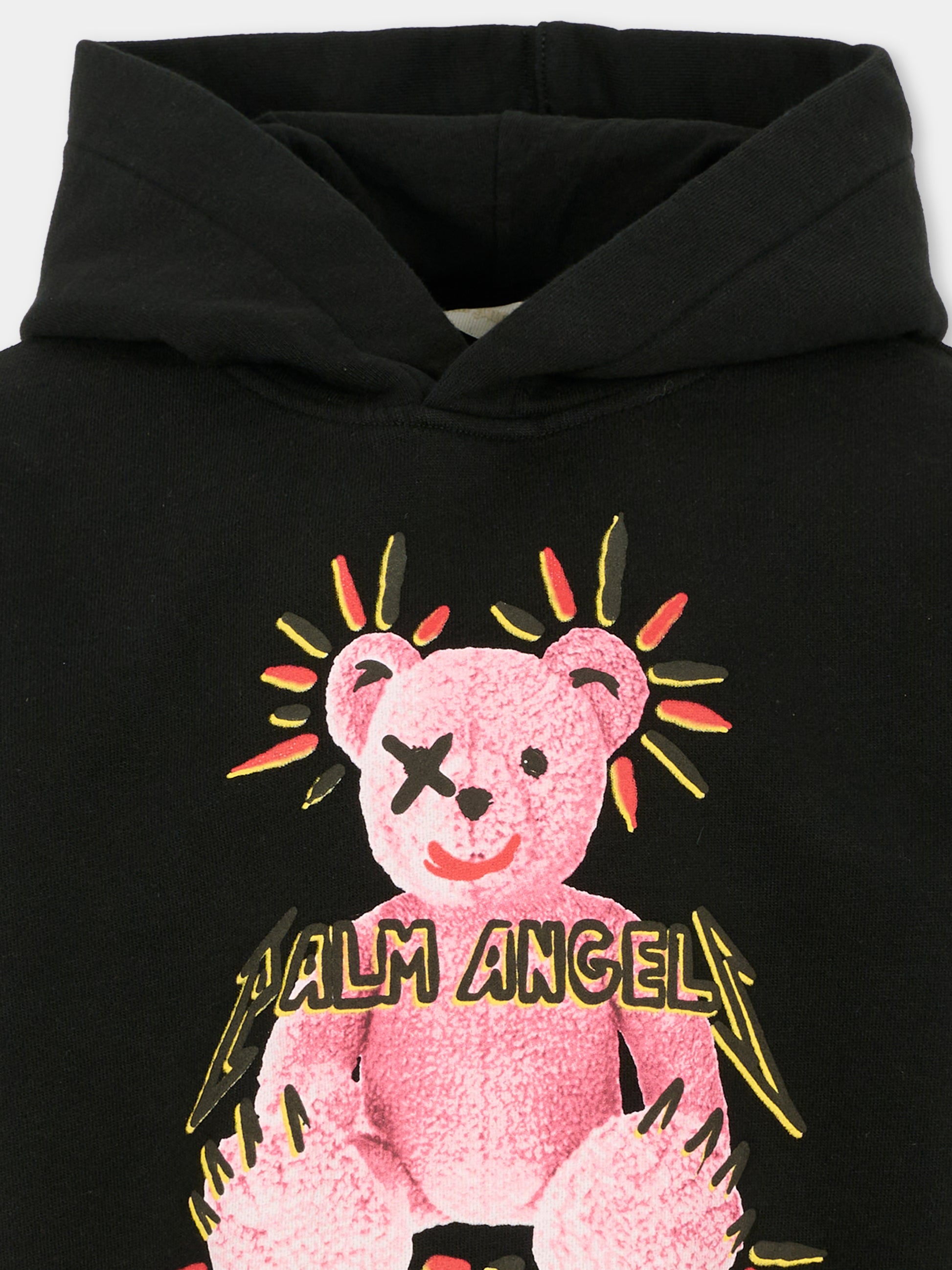 Felpa nera per bambini con orso,Palm Angels,PBBB012F25FLE003103B