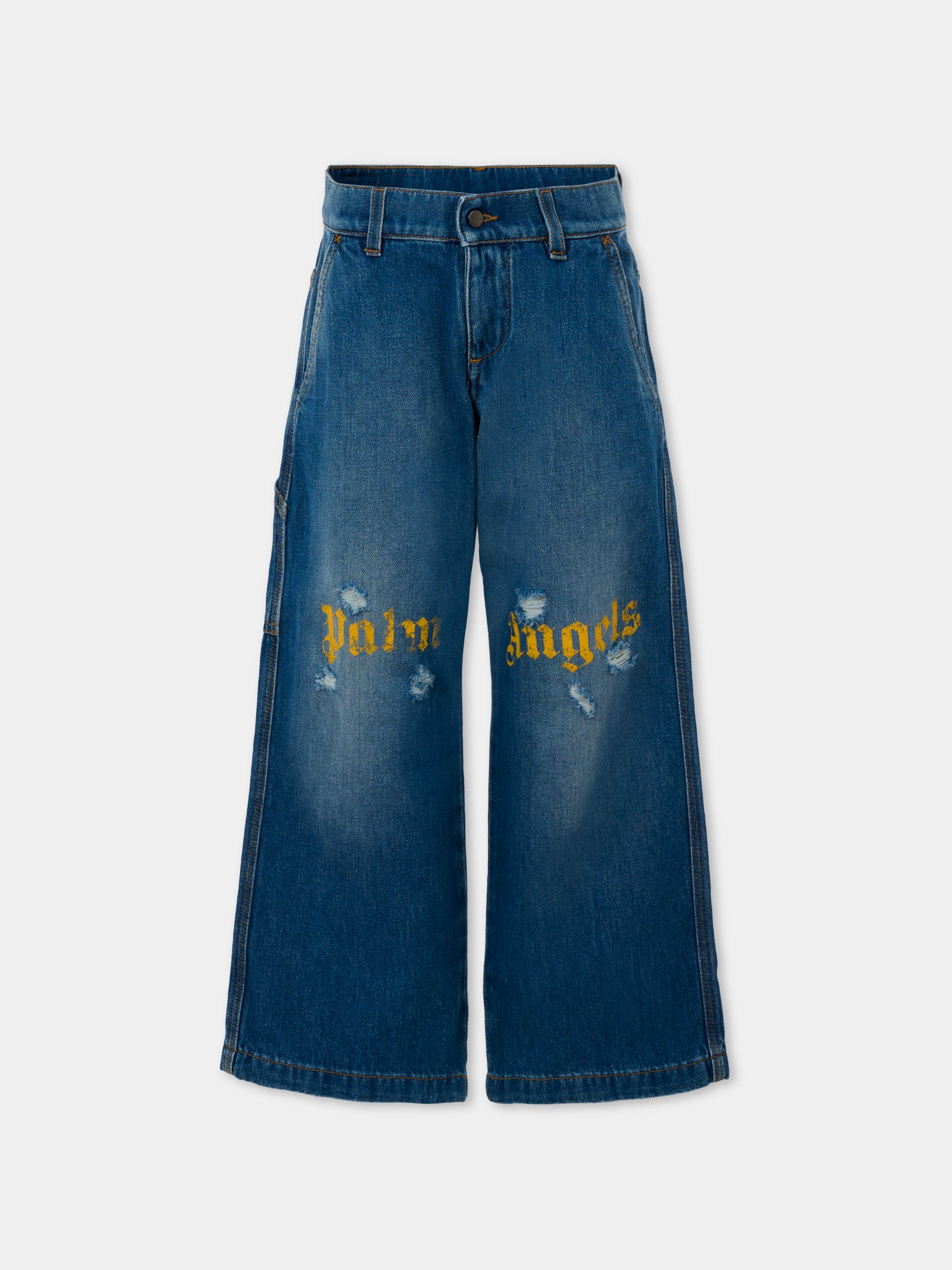 Jeans denim per bambino con logo,Palm Angels,PBYB007F25DEN0014416