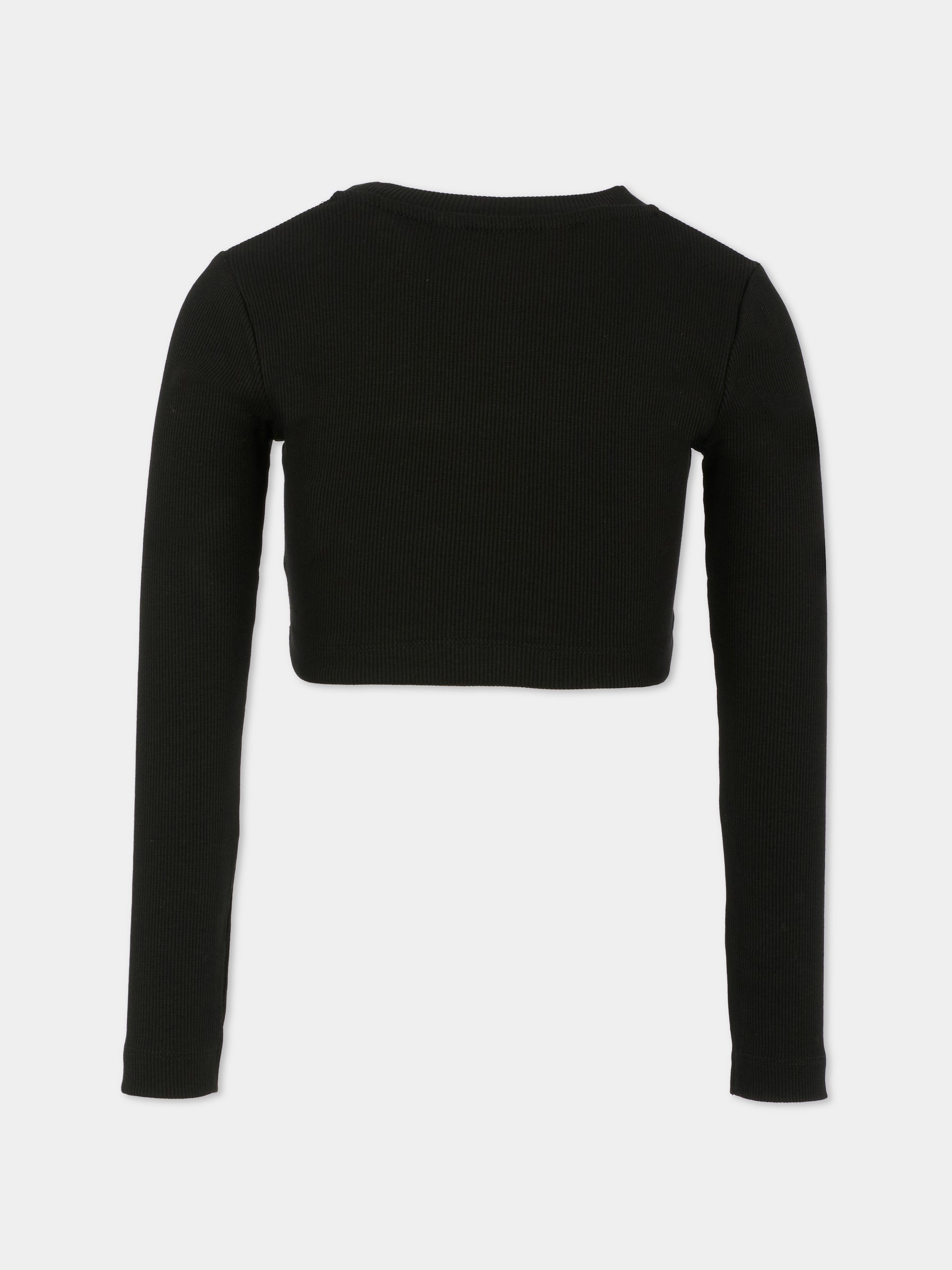 T-shirt crop nera per bambina con logo,Palm Angels,PGAB006F25JER0011003