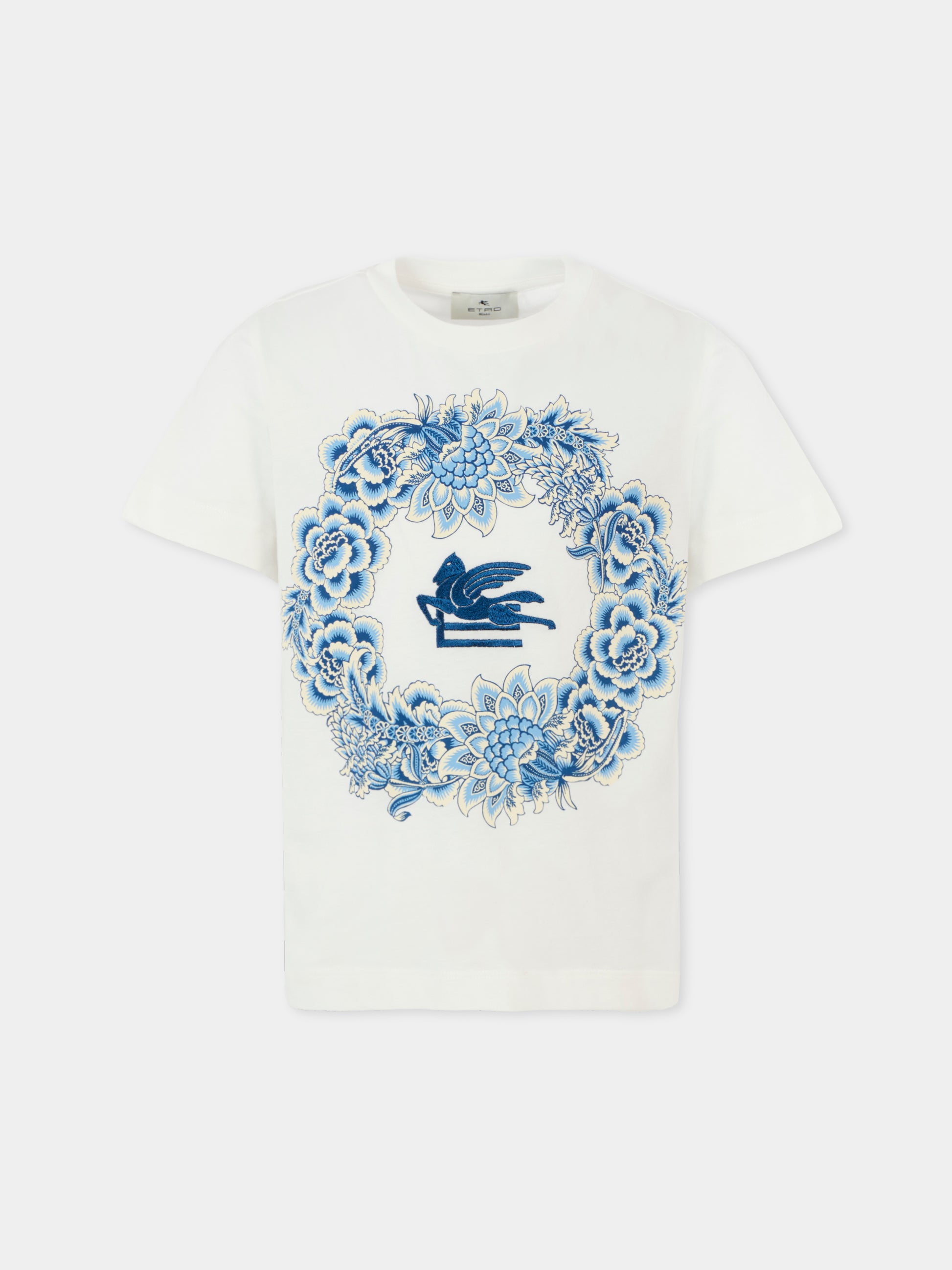 T-shirt avorio per bambina con Pegaso e motivo floreale,Etro,GX8A11 Z3186 101CE