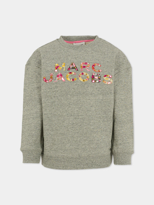 Felpa grigia per bambina con logo e pietre,Marc Jacobs,W60570 A35