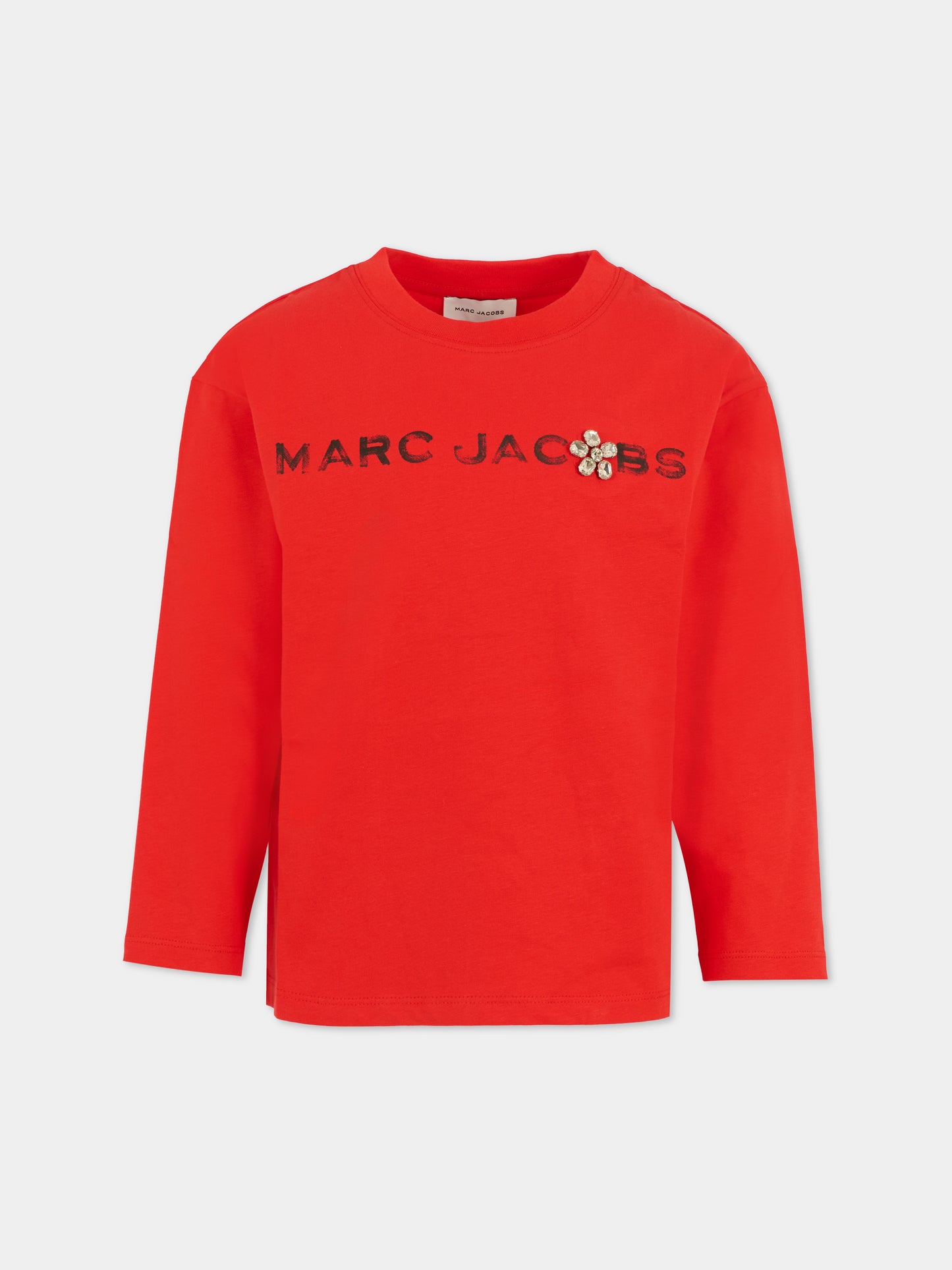 T-shirt rossa per bambina con logo e fiore,Marc Jacobs,W60587 97E
