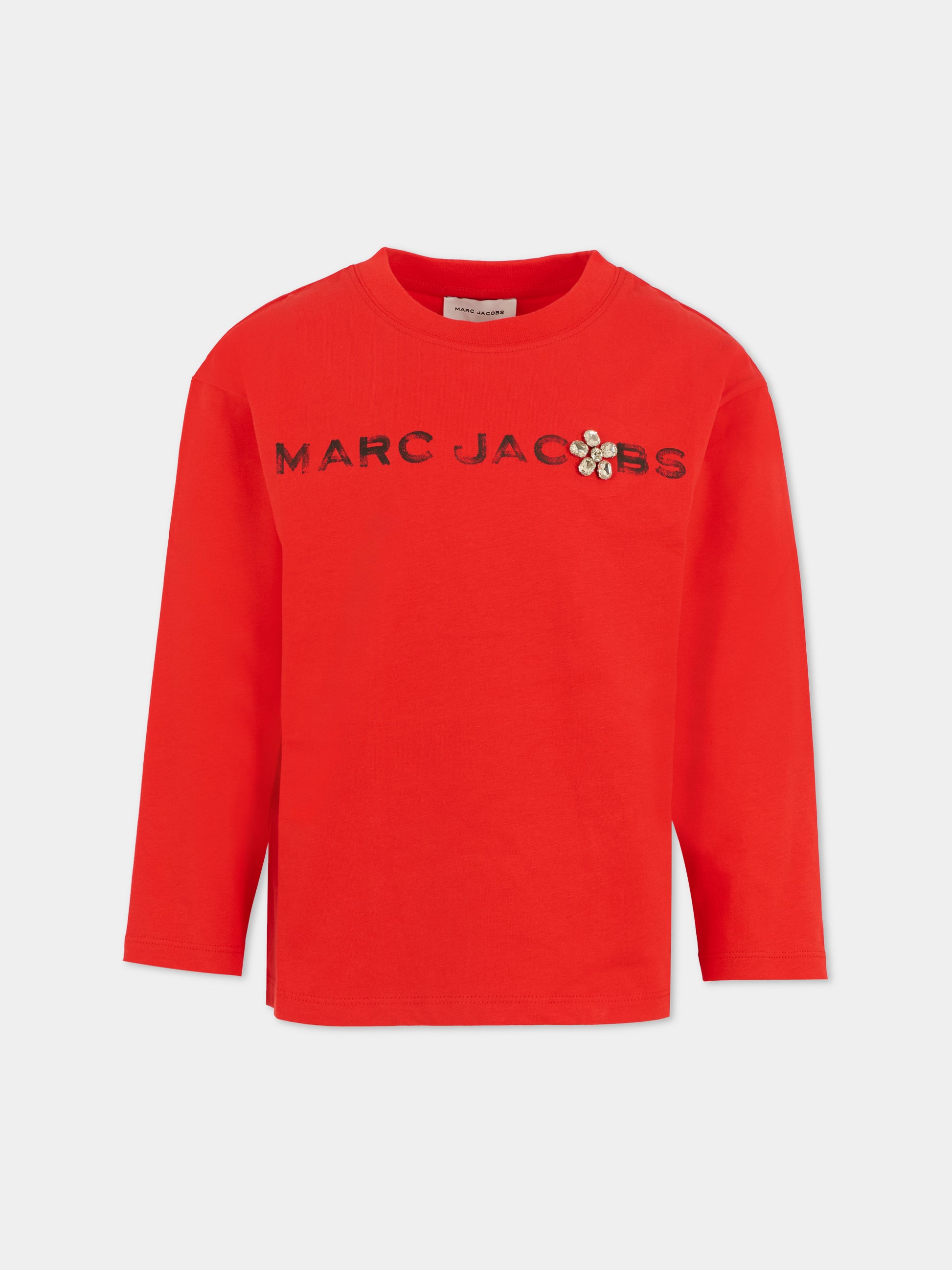 T-shirt rossa per bambina con logo e fiore,Marc Jacobs,W60587 97E