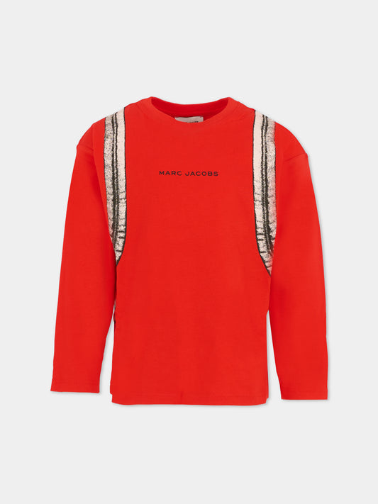 T-shirt rossa per bambino con logo e stampa zaino,Marc Jacobs,W60639 97E