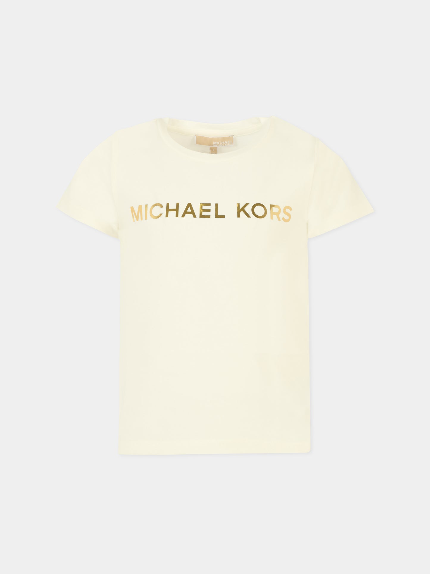 T-shirt avorio per bambina con logo,Michael Kors,R30492 117