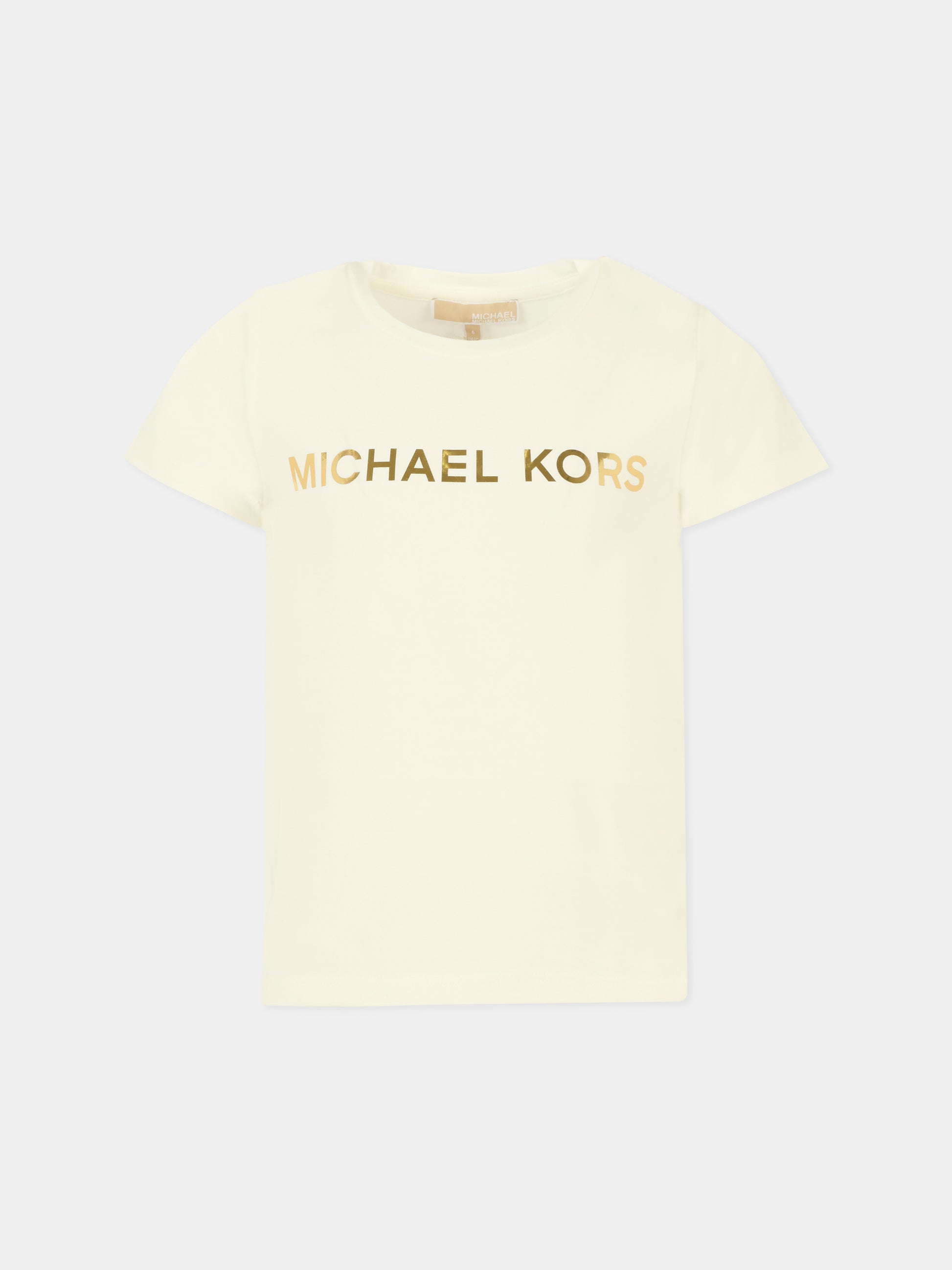 T-shirt avorio per bambina con logo,Michael Kors,R30492 117