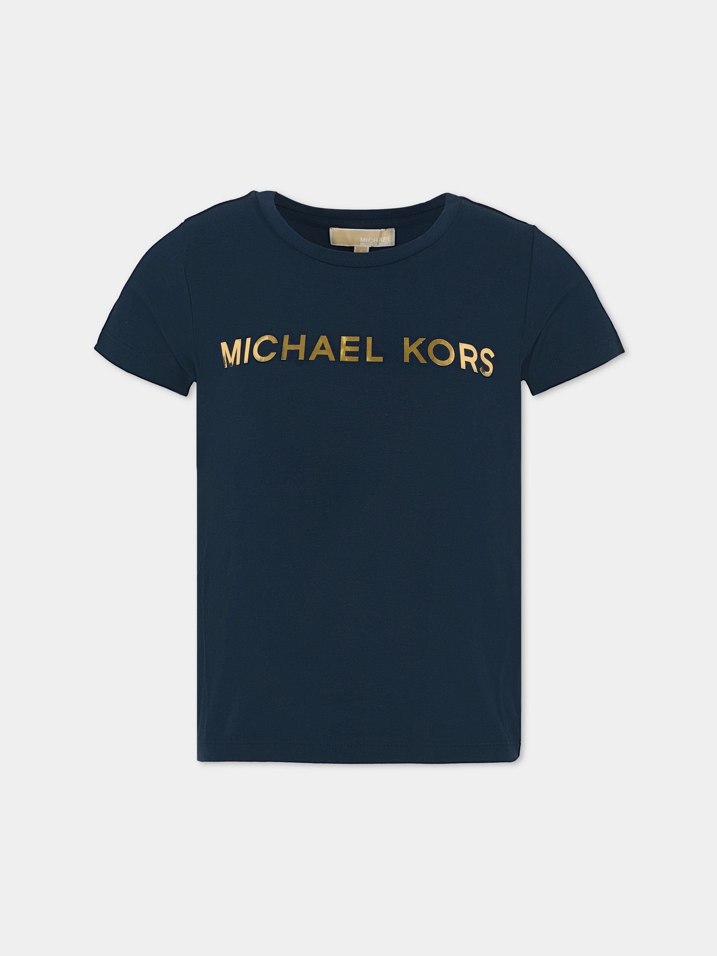 T-shirt blu per bambina con logo,Michael Kors,R30492 849