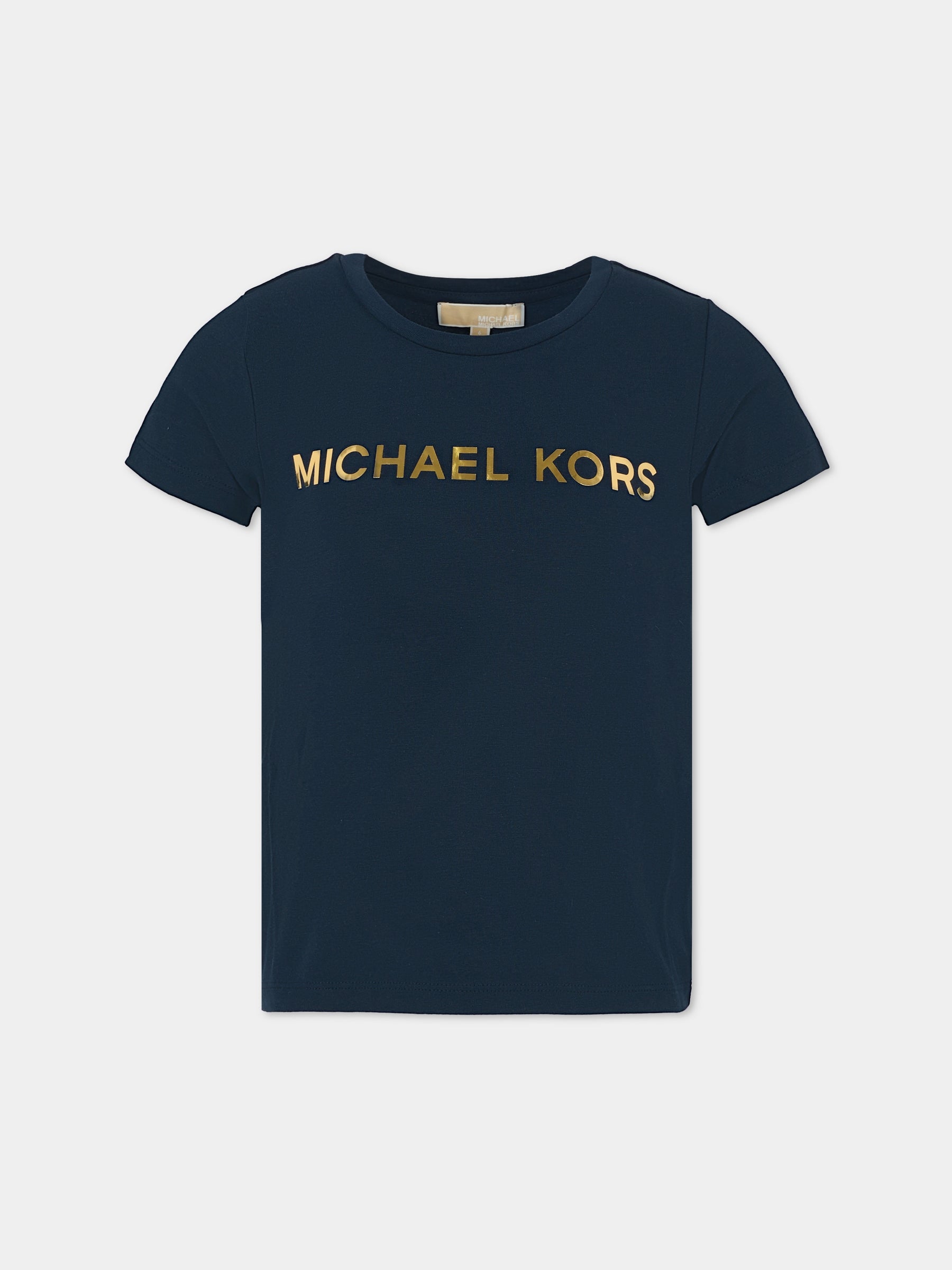 T-shirt blu per bambina con logo,Michael Kors,R30492 849