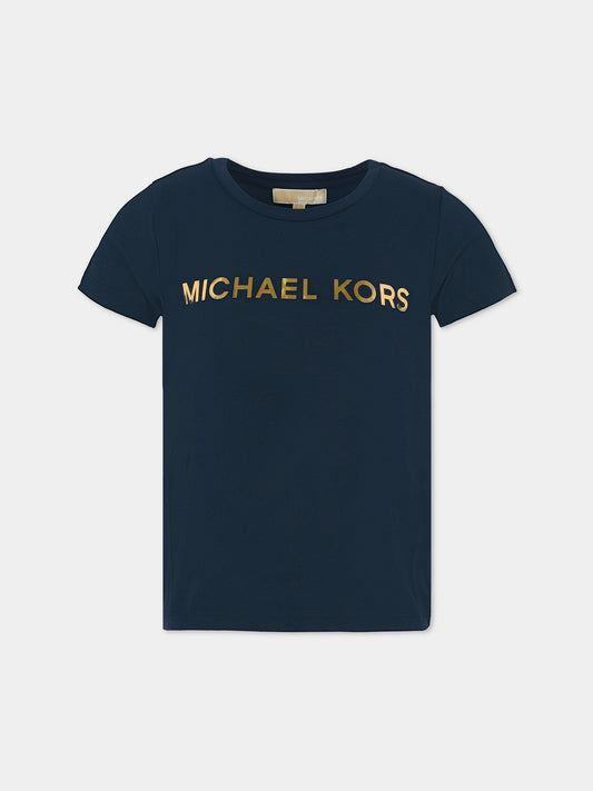 T-shirt blu per bambina con logo,Michael Kors,R30492 849