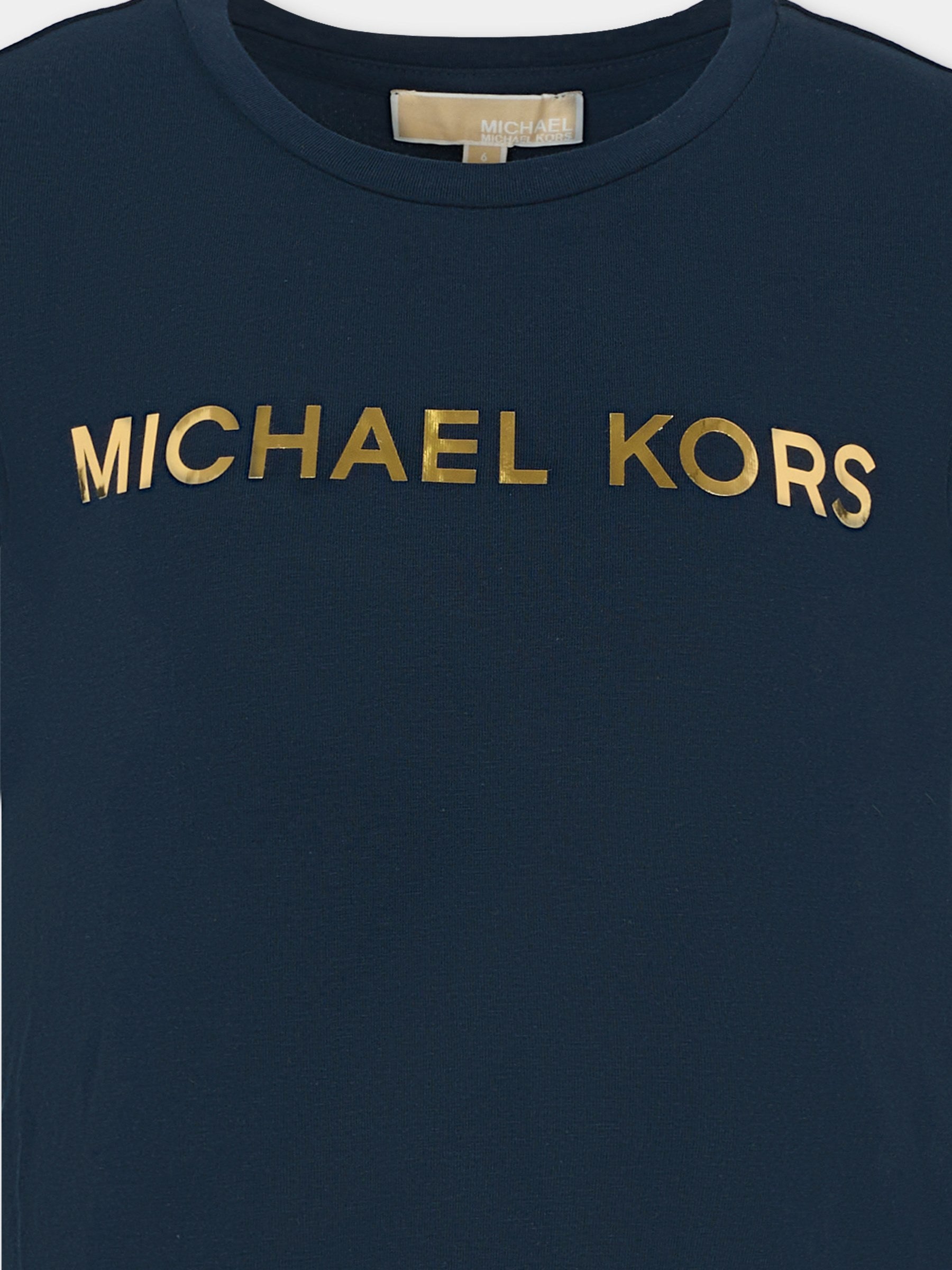 T-shirt blu per bambina con logo,Michael Kors,R30492 849