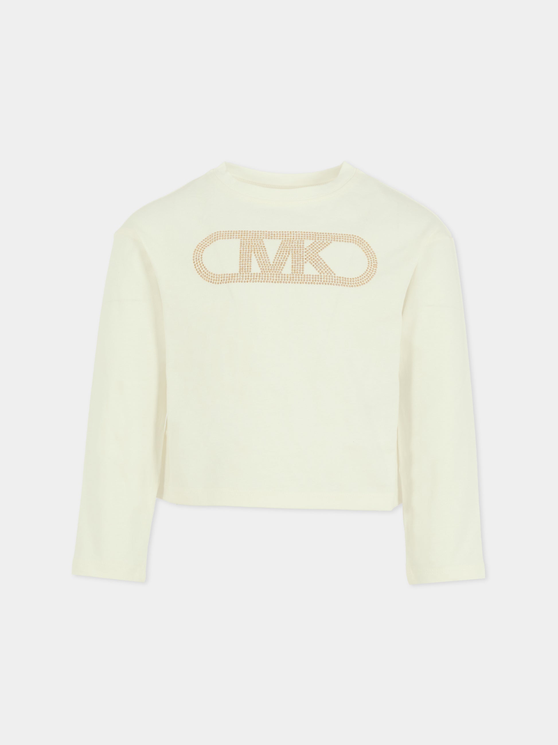 T-shirt avorio per bambina con logo,Michael Kors,R30495 117