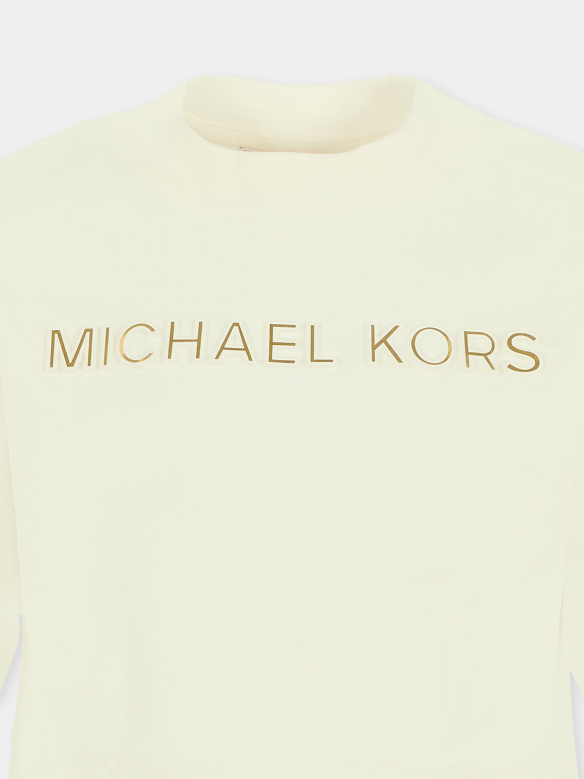 T-shirt crop avorio per bambina con logo,Michael Kors,R30499 117