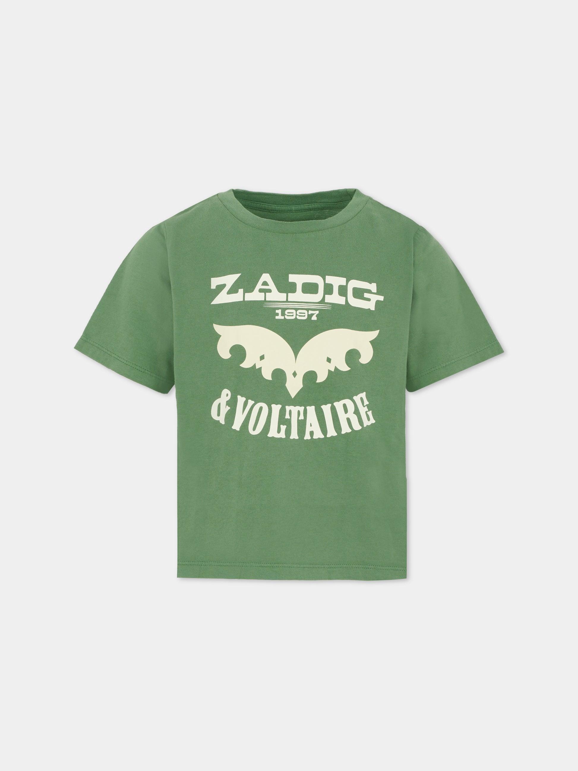 T-shirt verde per bambini con logo,Zadig & Voltaire Kids,X60459 67E