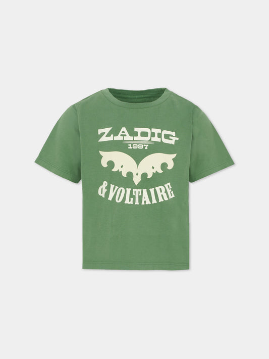 T-shirt verde per bambini con logo,Zadig & Voltaire Kids,X60459 67E