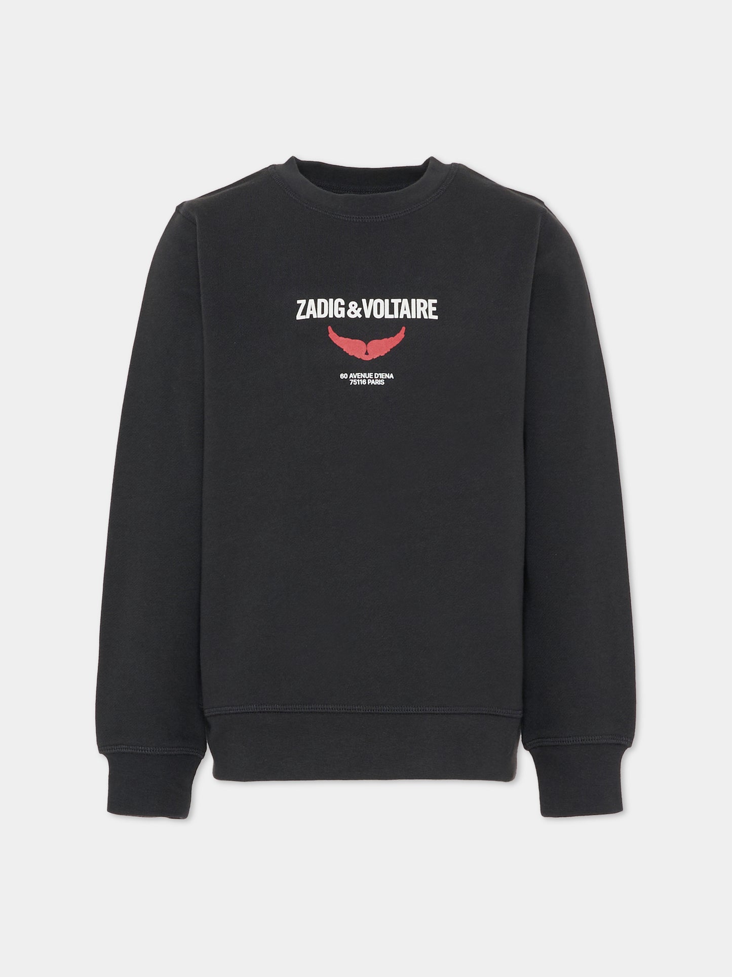 Felpa nera per bambini con logo,Zadig & Voltaire Kids,X60465 091