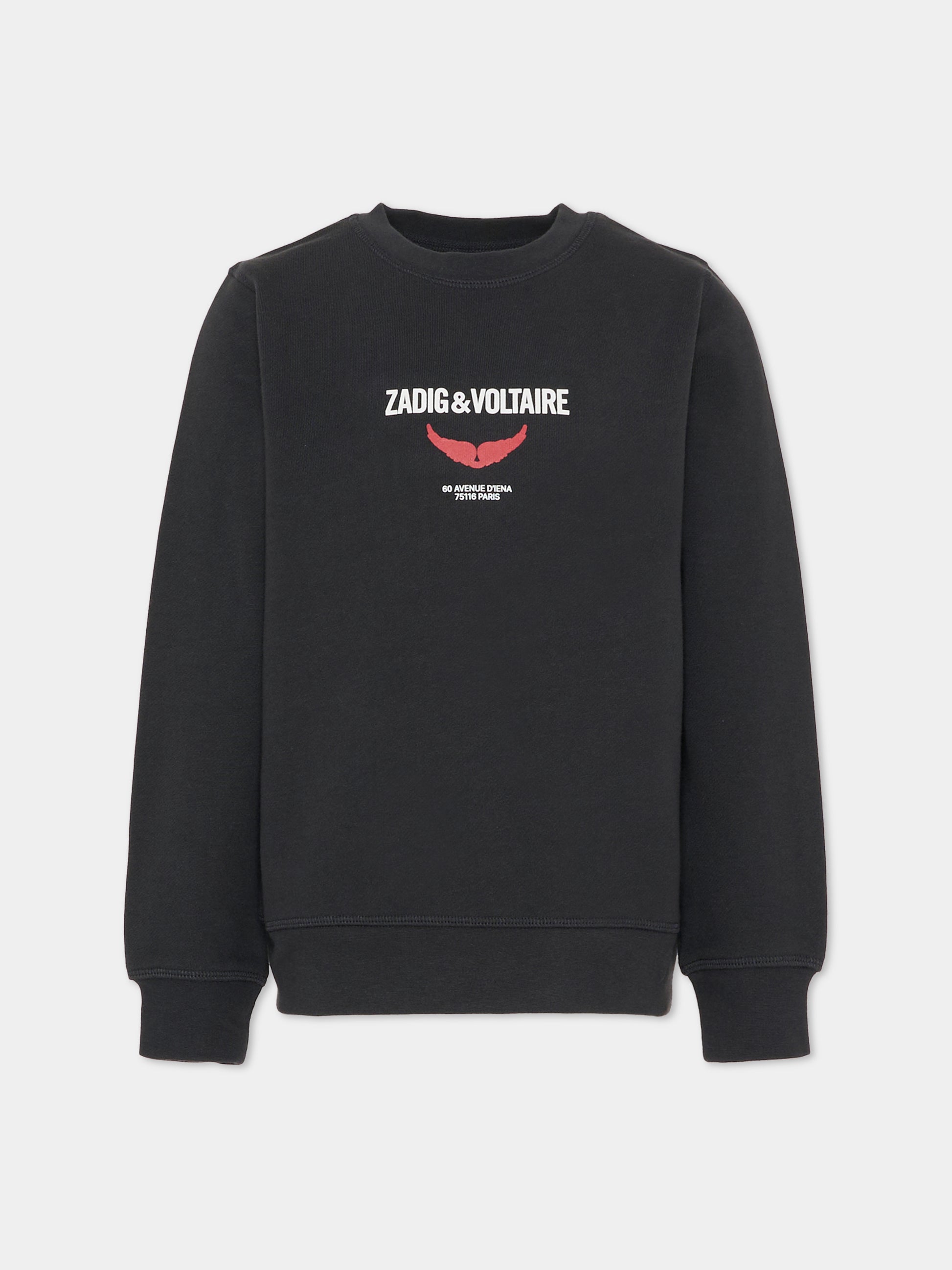 Felpa nera per bambini con logo,Zadig & Voltaire Kids,X60465 091
