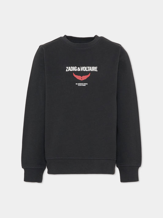 Felpa nera per bambini con logo,Zadig & Voltaire Kids,X60465 091
