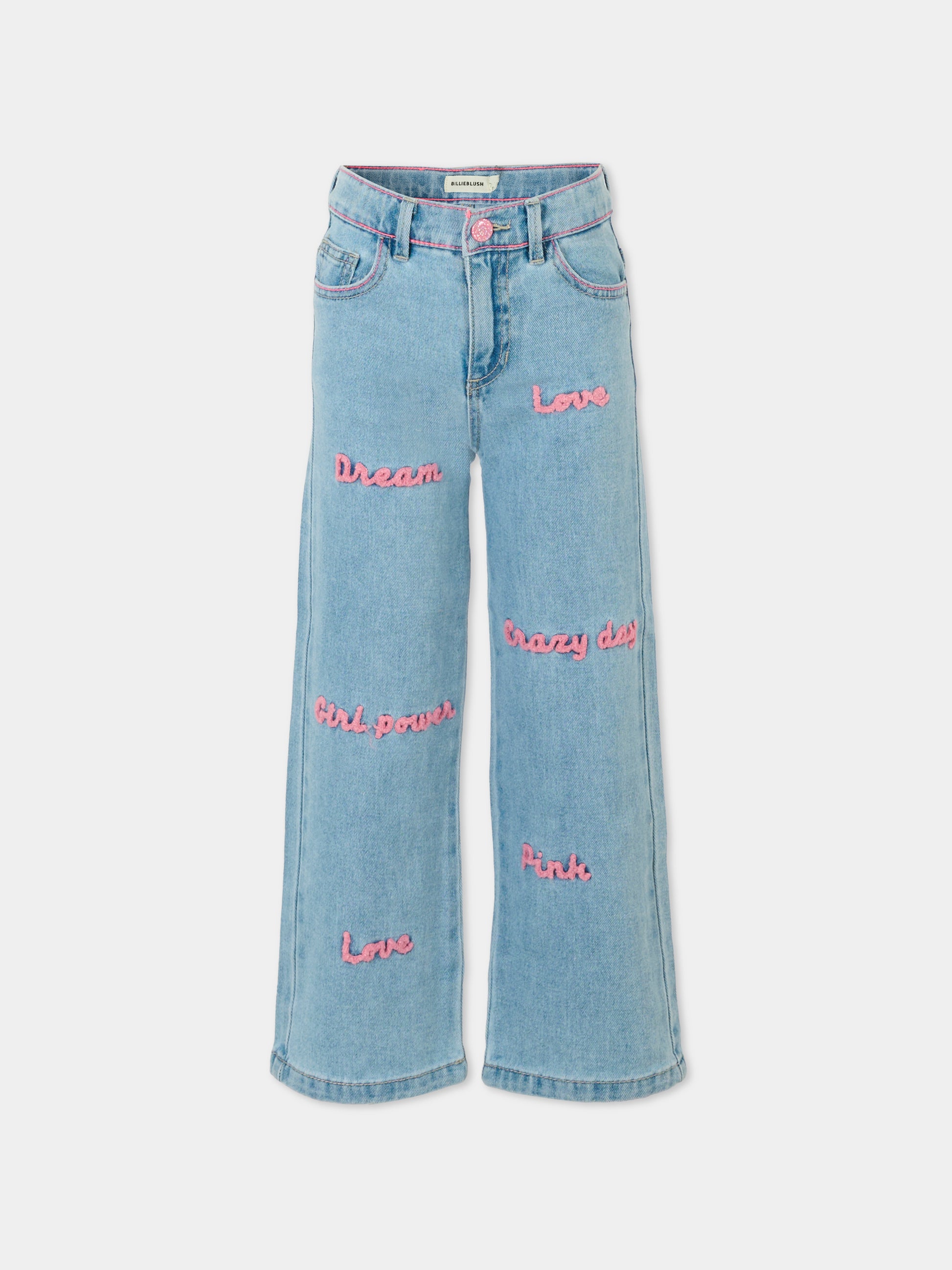 Jeans denim per bambina con scritte,Billieblush,U21591 Z18