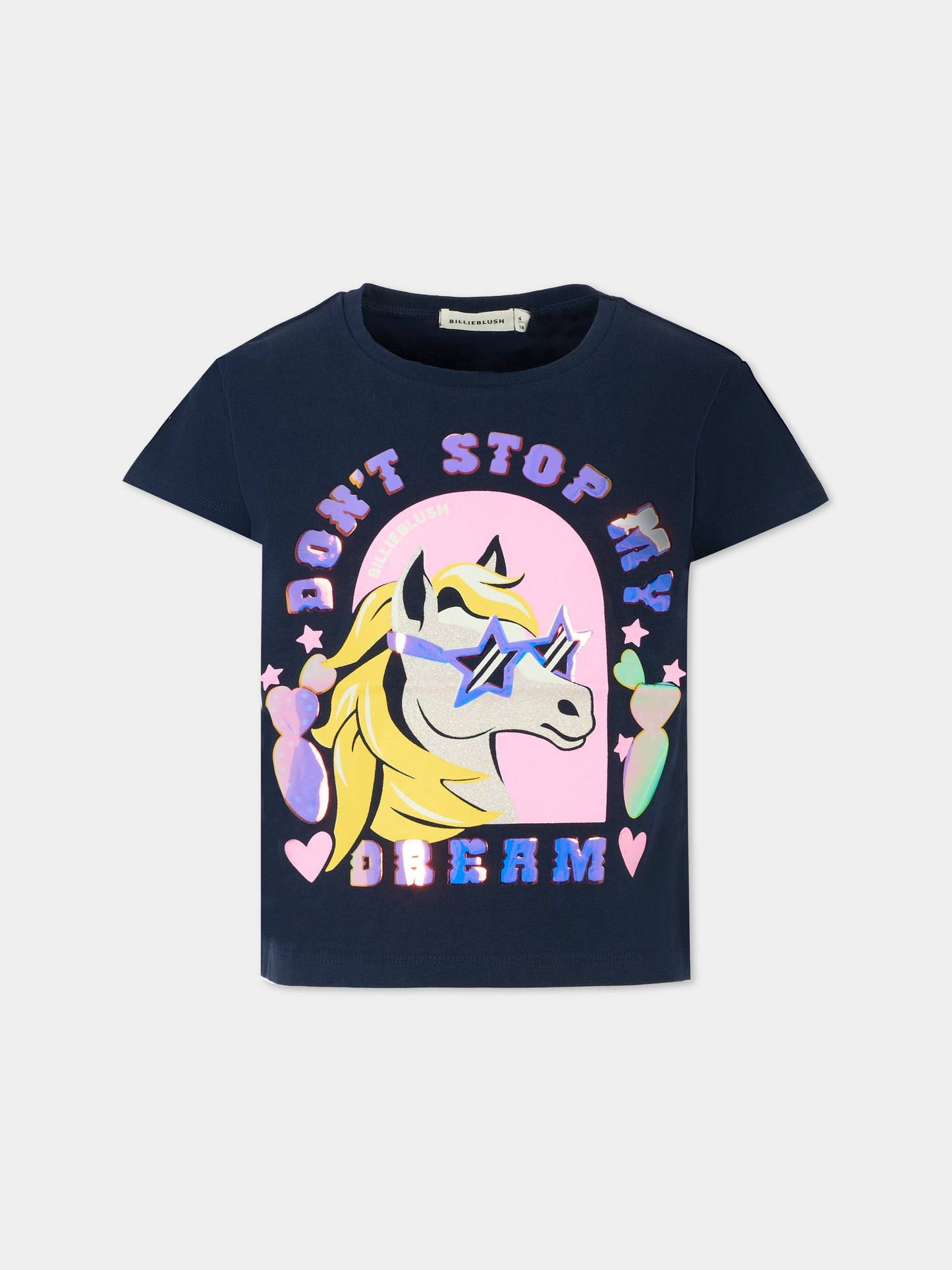 T-shirt blu per bambina con unicorno,Billieblush,U21630 85T