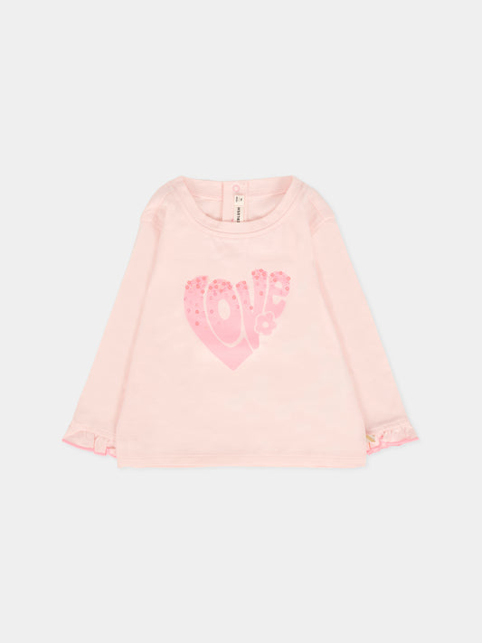 T-shirt rosa per neonata con scritta Love,Billieblush,U21266 47V