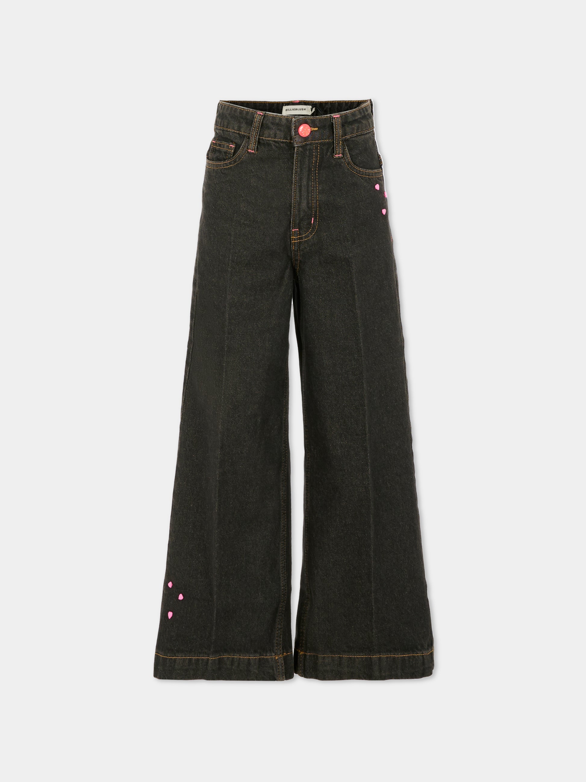 Jeans neri per bambina con cuori,Billieblush,U21340 Z21