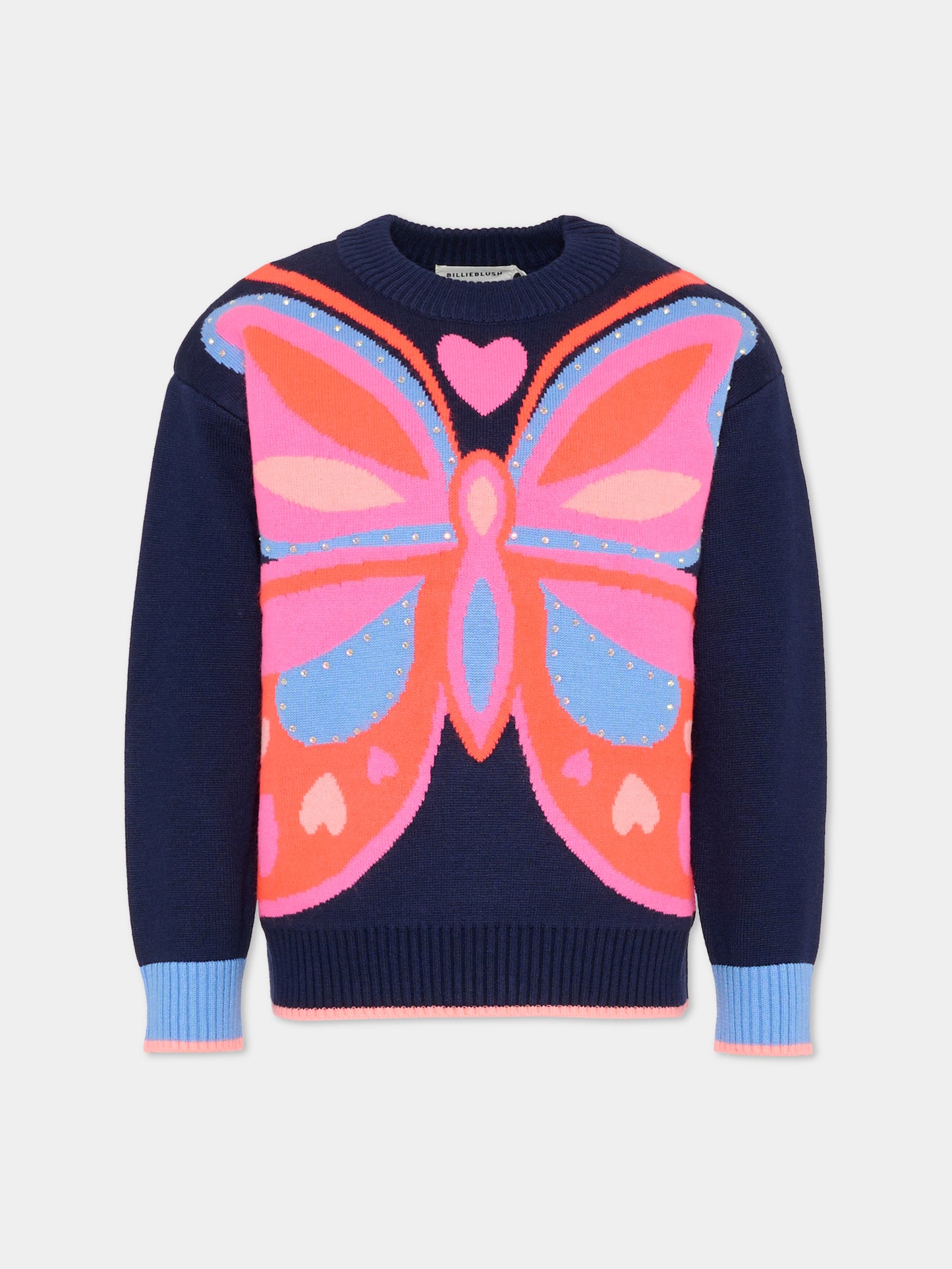 Maglione blu per bambina con farfalla,Billieblush,U21368 85T