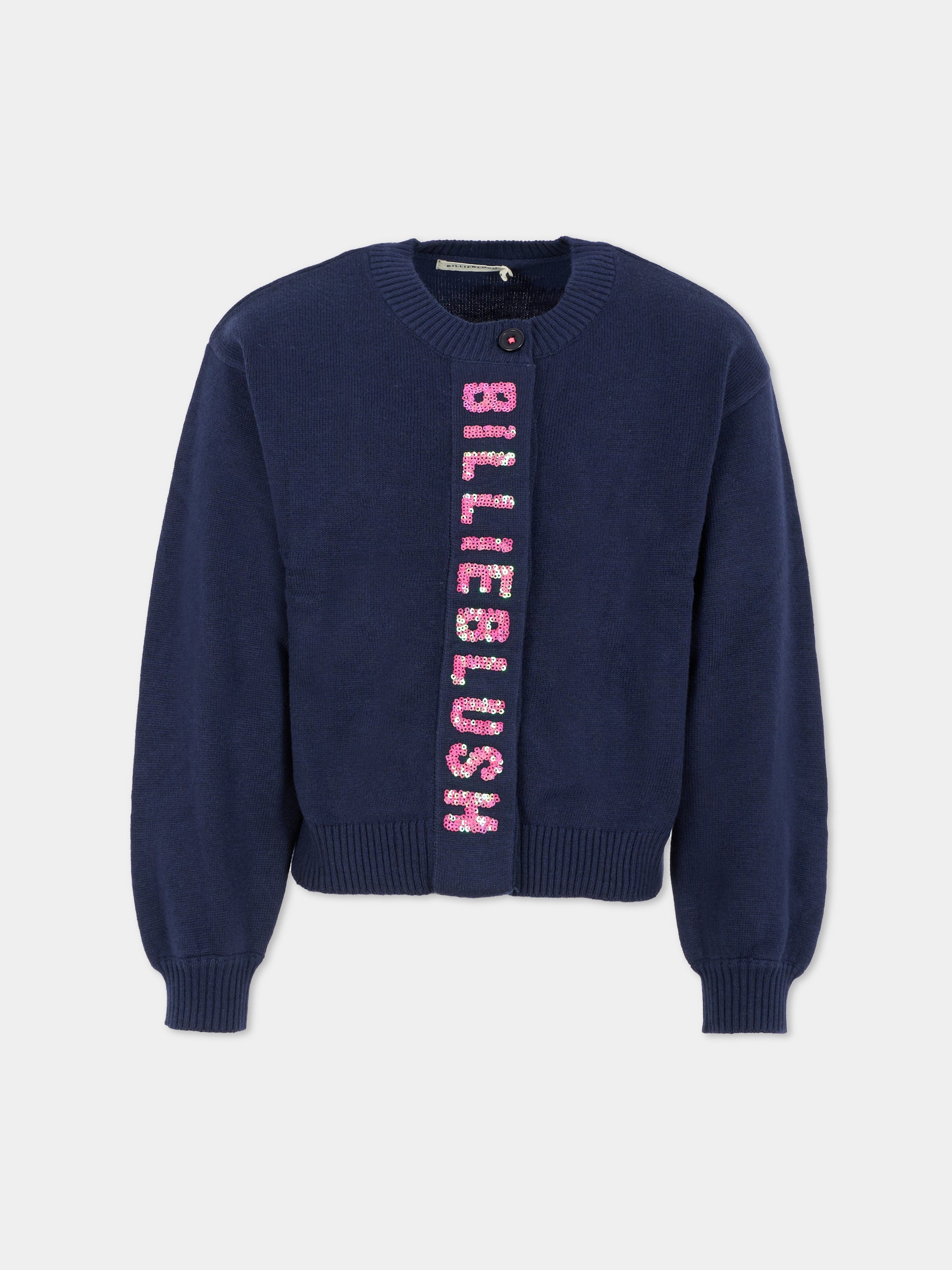 Cardigan blu per bambina con logo,Billieblush,U21372 85T
