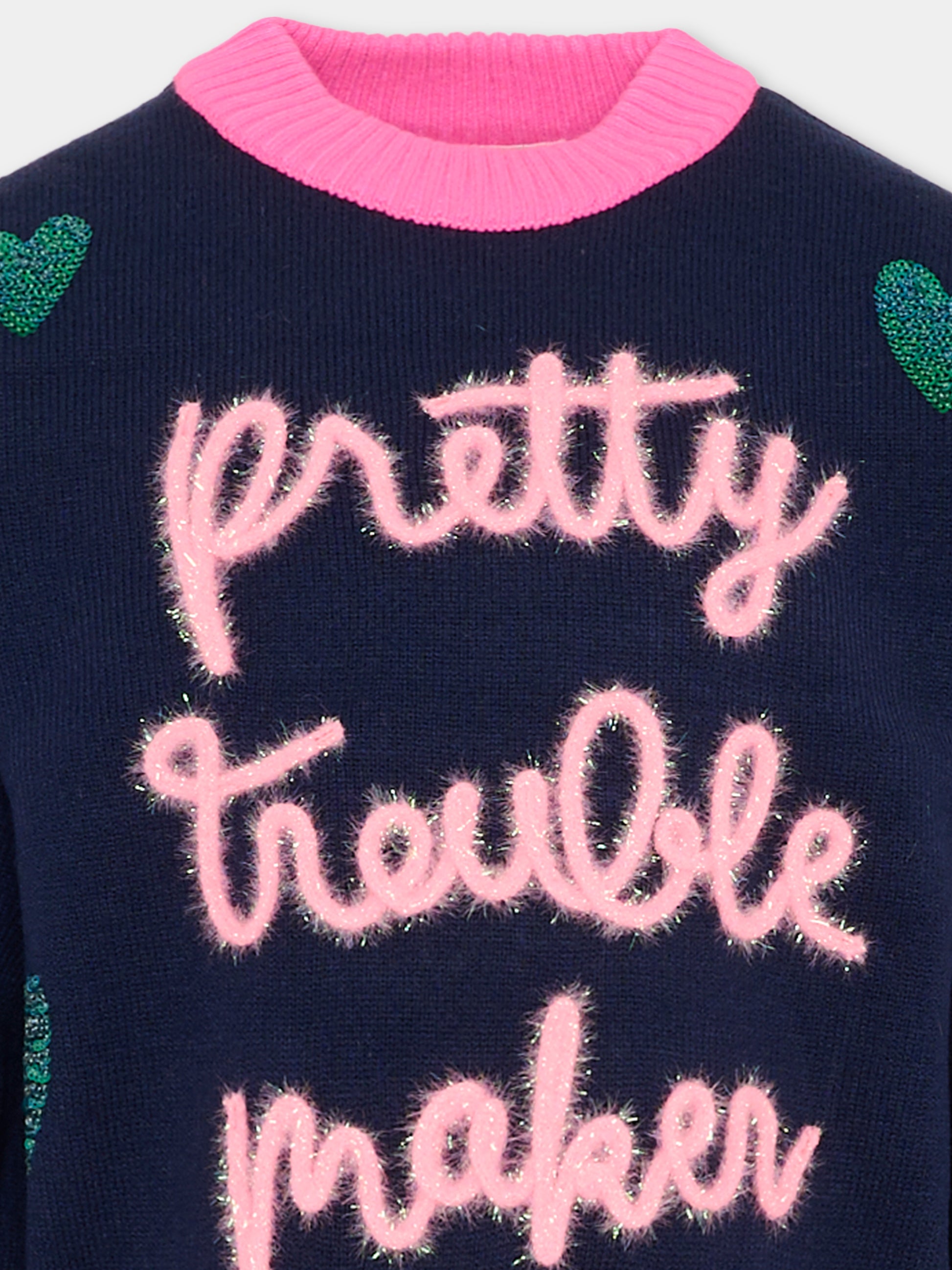 Maglione blu per bambina con cuori,Billieblush,U21378 85T