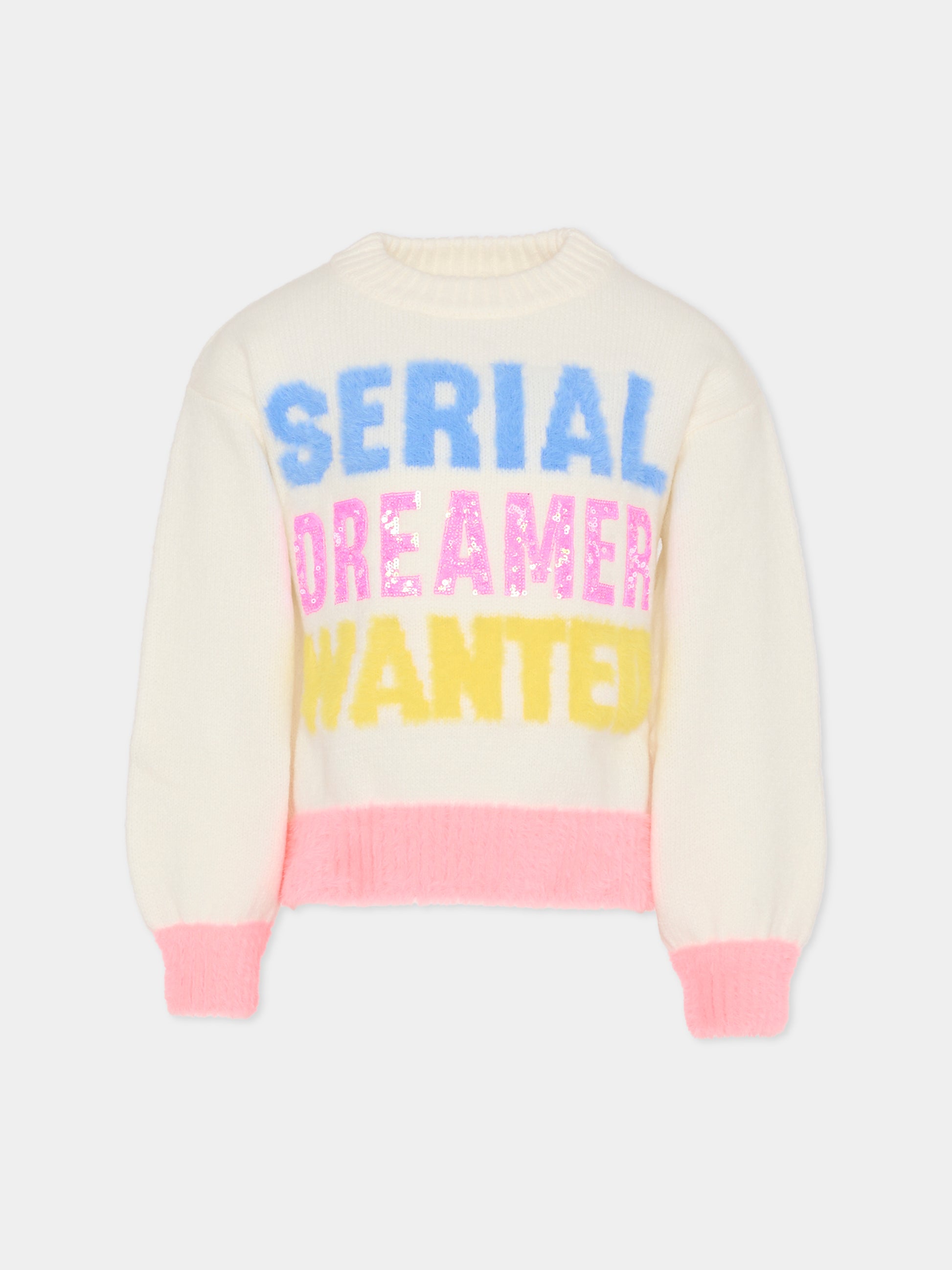 Maglione avorio per bambina con scritta,Billieblush,U21386 121