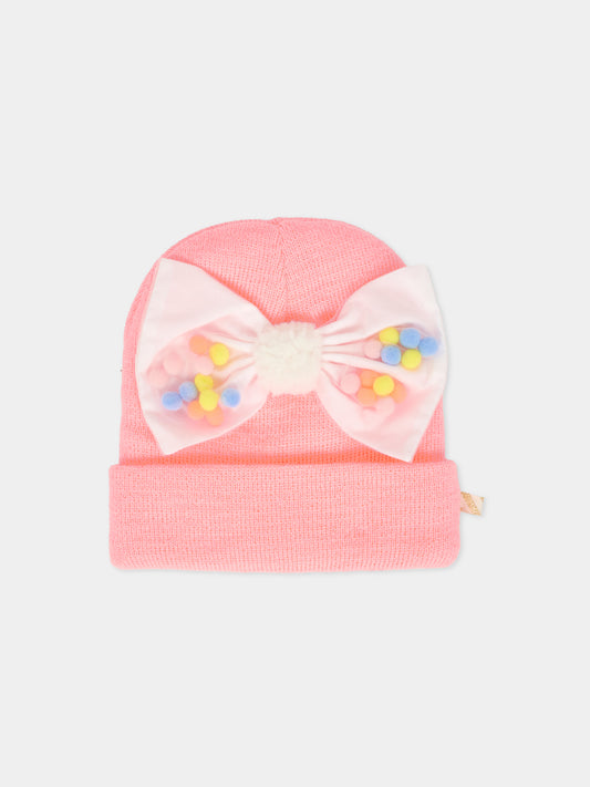 Berretto rosa per neonata con fiocco e pompon,Billieblush,U21495 408
