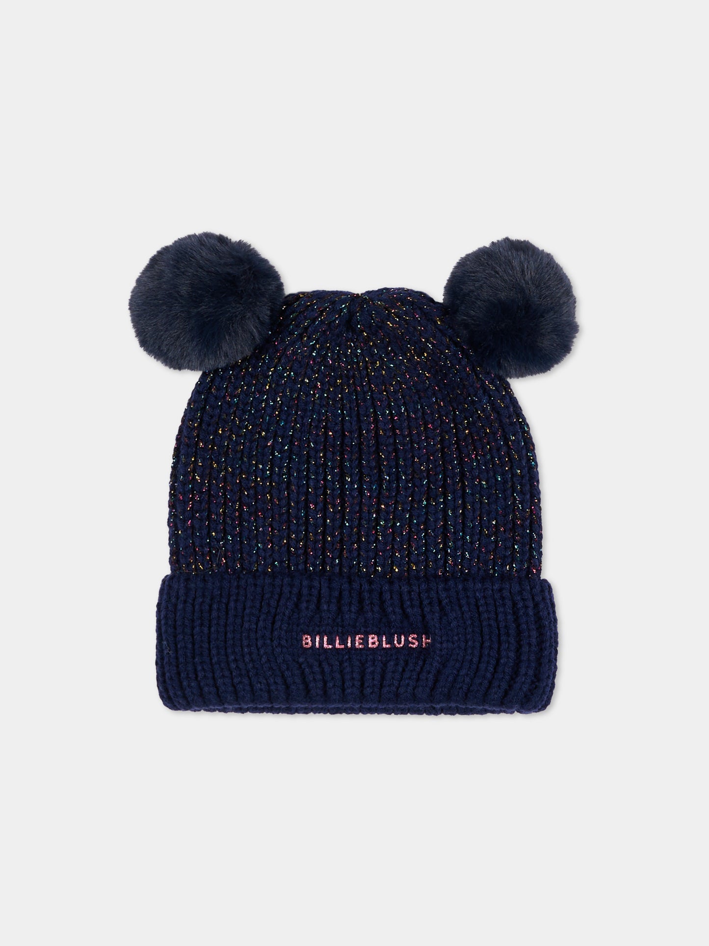 Berretto blu per bambina con pompon,Billieblush,U21508 85T