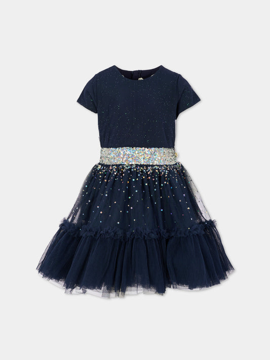 Vestito blu per bambina con paillettes,Billieblush,U21564 85T
