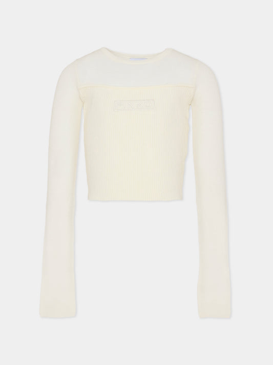 Top avorio per bambina con logo,Pinko,KFMA008.C.FL085.0065