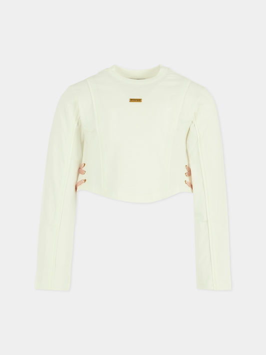 T-shirt court ivoire pour fille avec logo