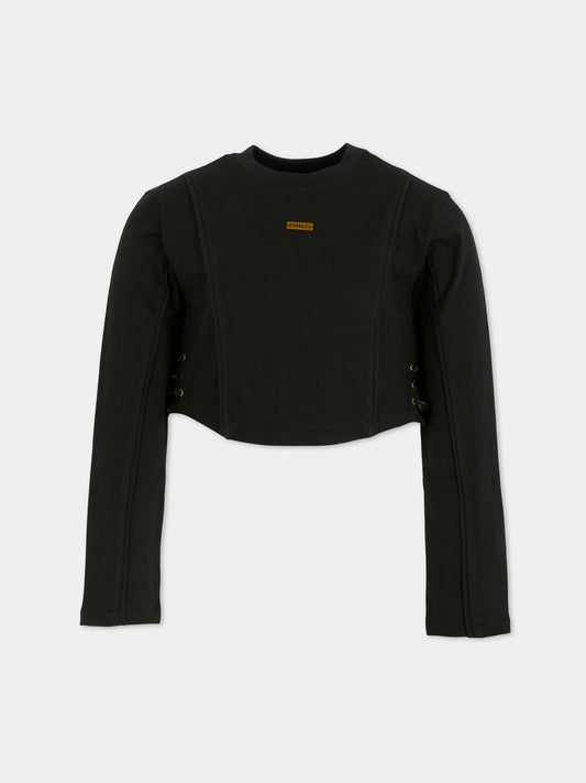 T-shirt court noir pour fille avec logo