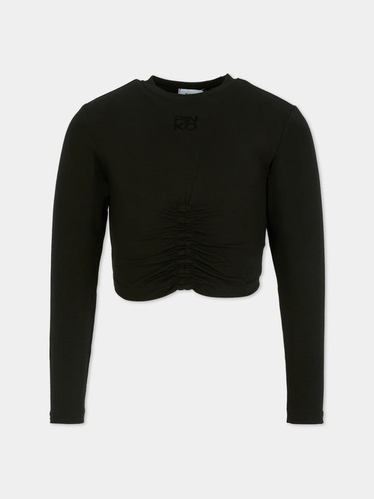 T-shirt court noir pour fille avec logo