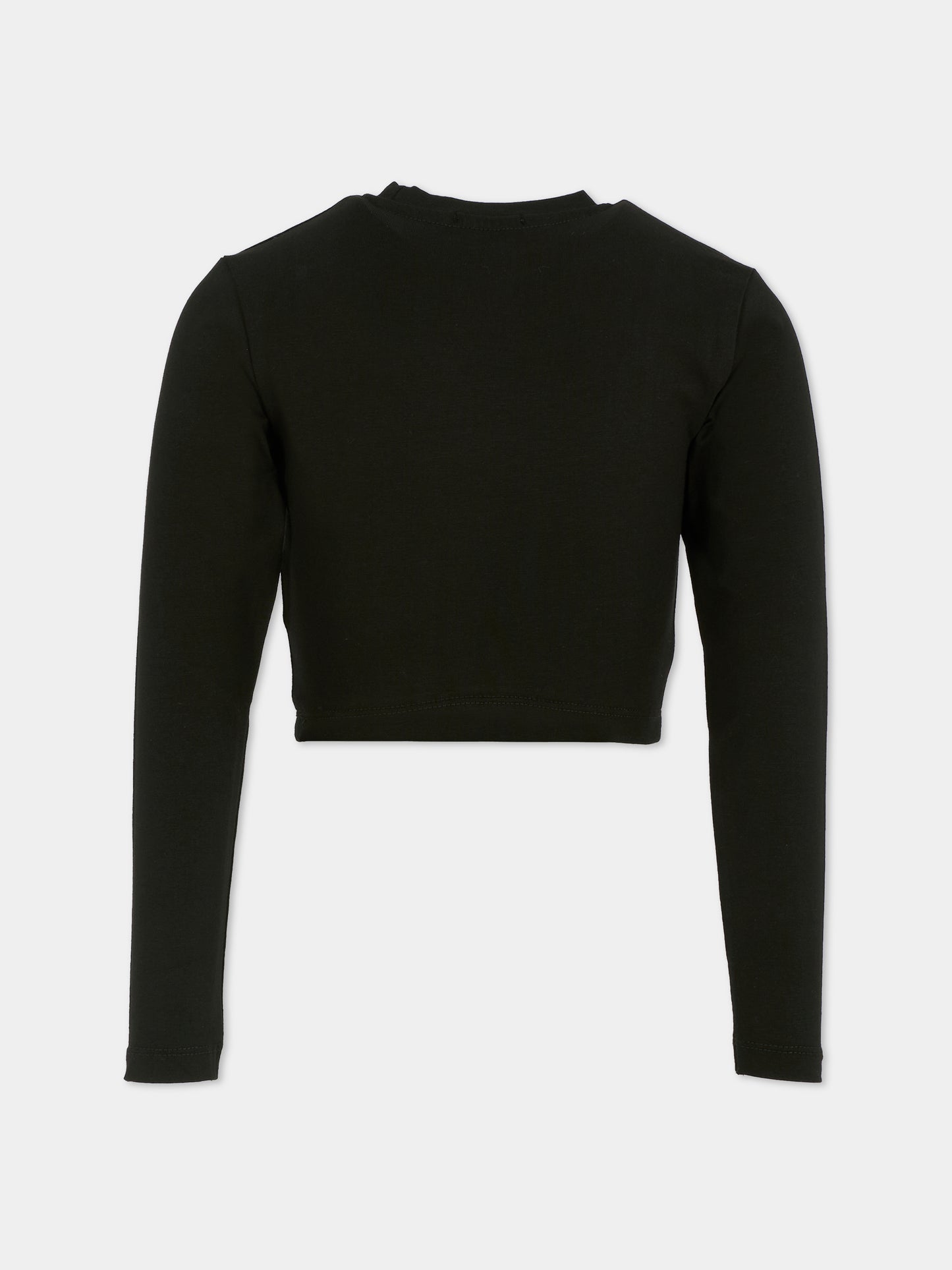 T-shirt court noir pour fille avec logo