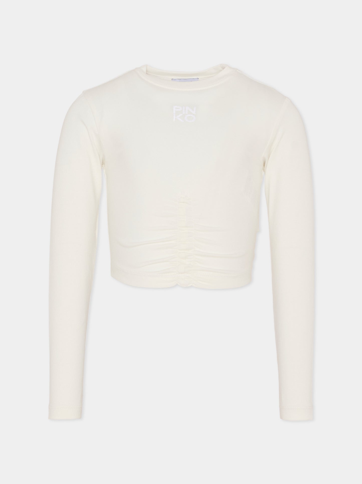 T-shirt crop bianca per bambina con logo,Pinko,KFTS023.C.JE013.0065