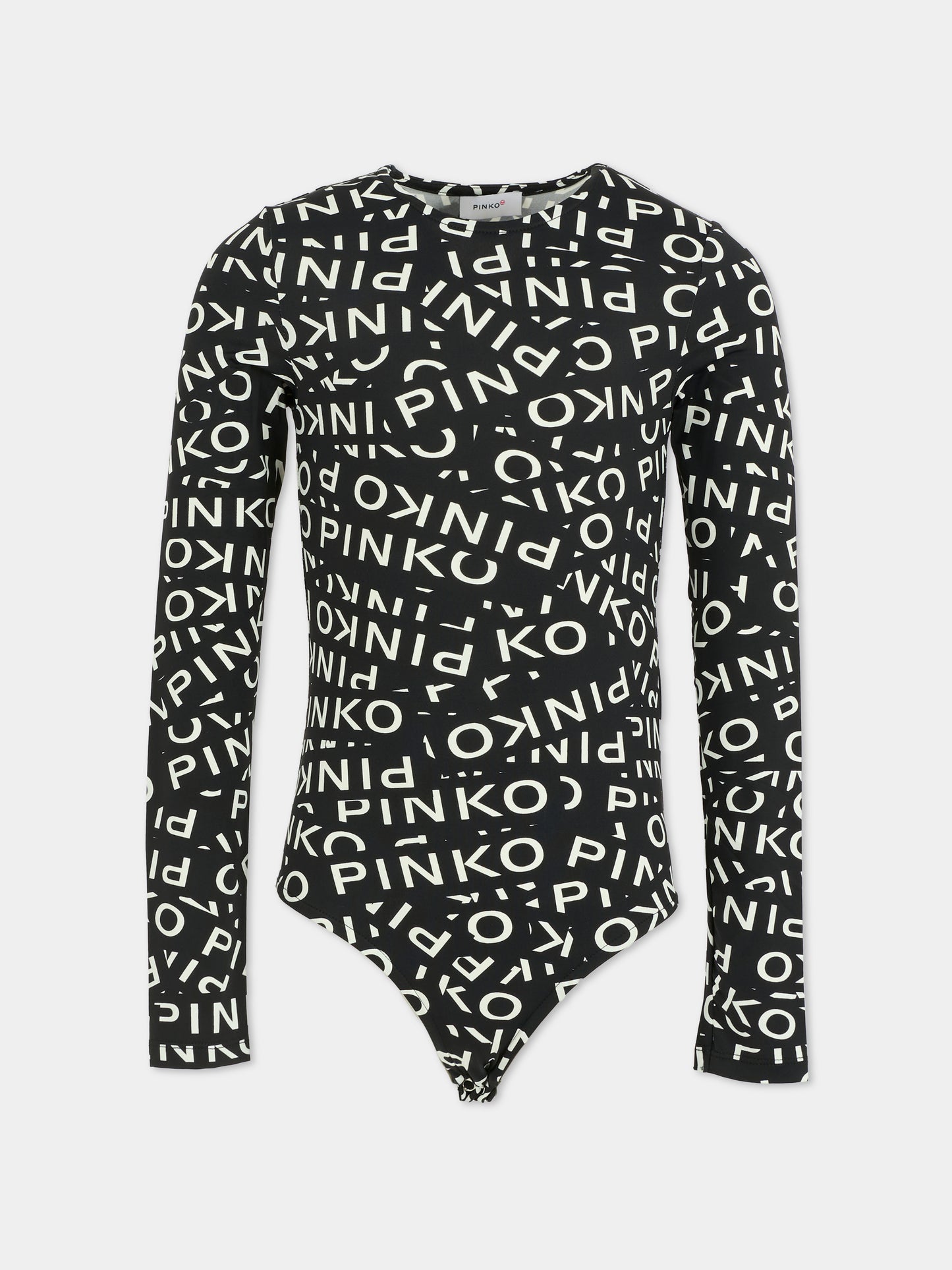 Body nero per bambina con logo all over,Pinko,KFBD003.C.LY003.D002